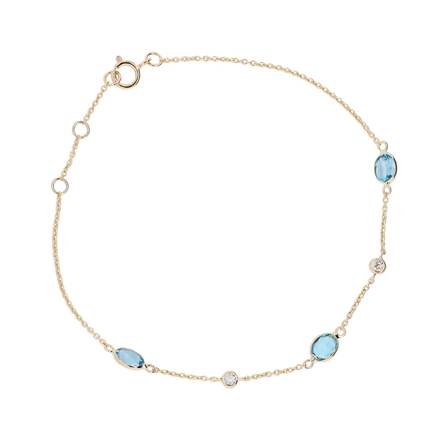 Jalokivirannekoru | 14 ka keltakulta | Timantit ja siniset topaasit | Suokko Jalokivikorut | 55924-BS11