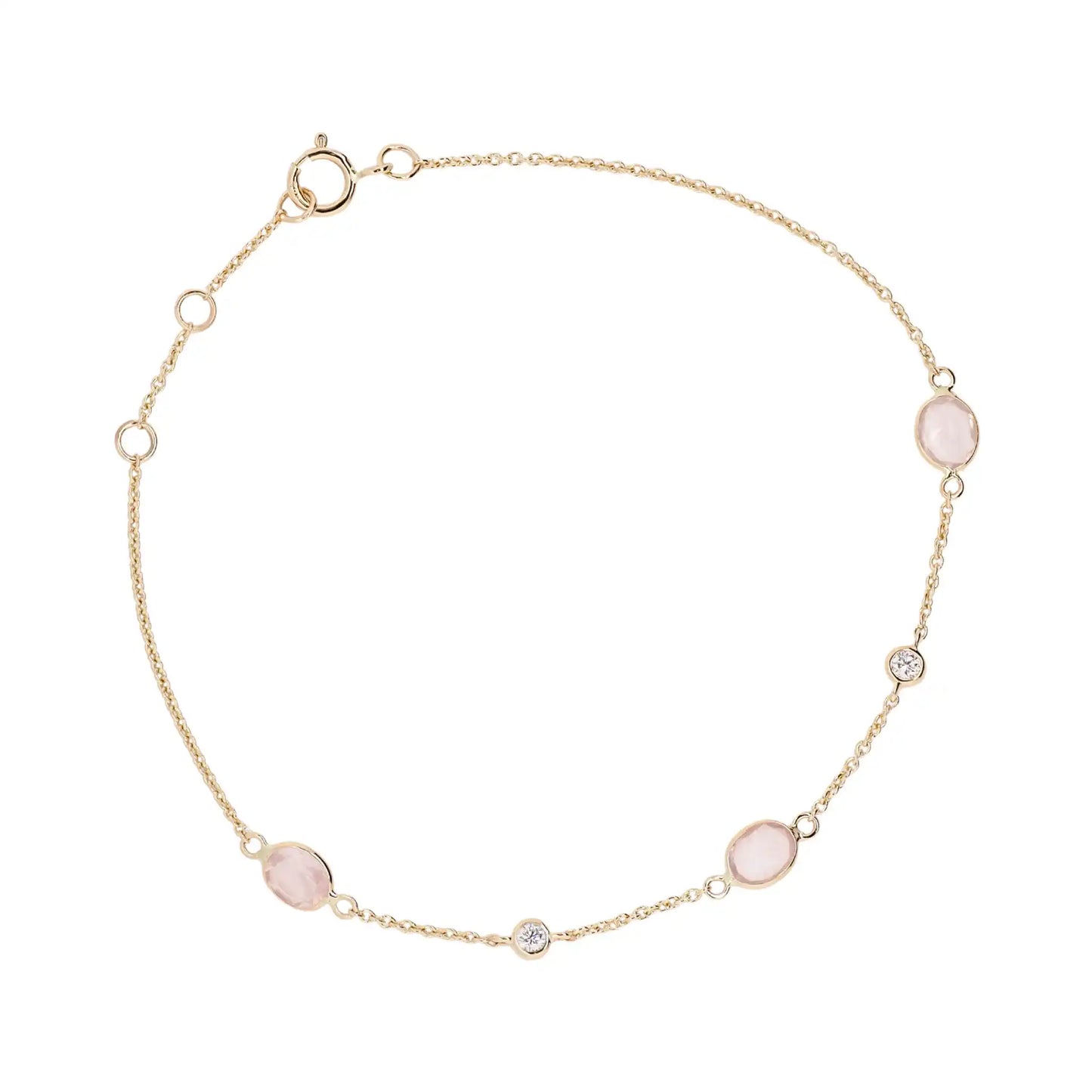 Jalokivirannekoru | 14 ka keltakulta | Timantit ja ruusukvartsit | Suokko Jalokivikorut | 55924-QR11