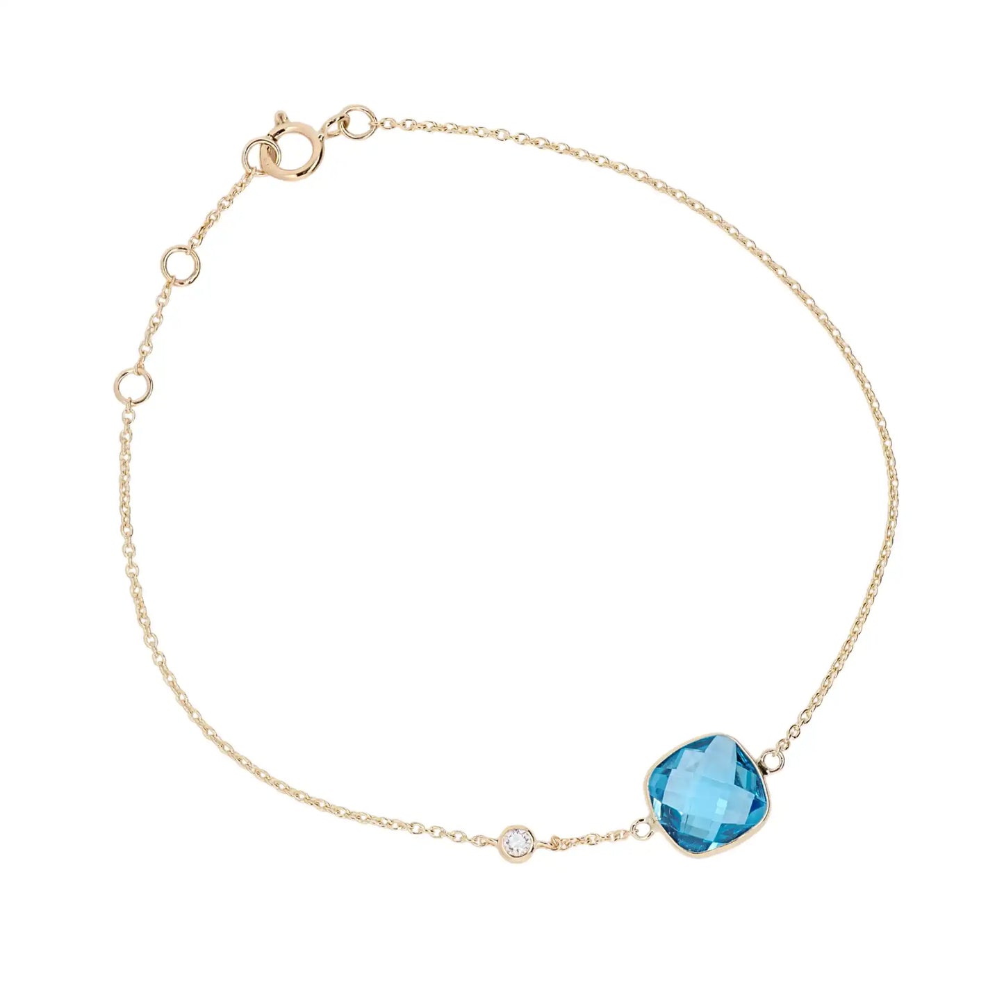 Jalokivirannekoru | 14 ka keltakulta | Timantti ja sininen topaasi | Suokko Jalokivikorut | 55938-BTS5