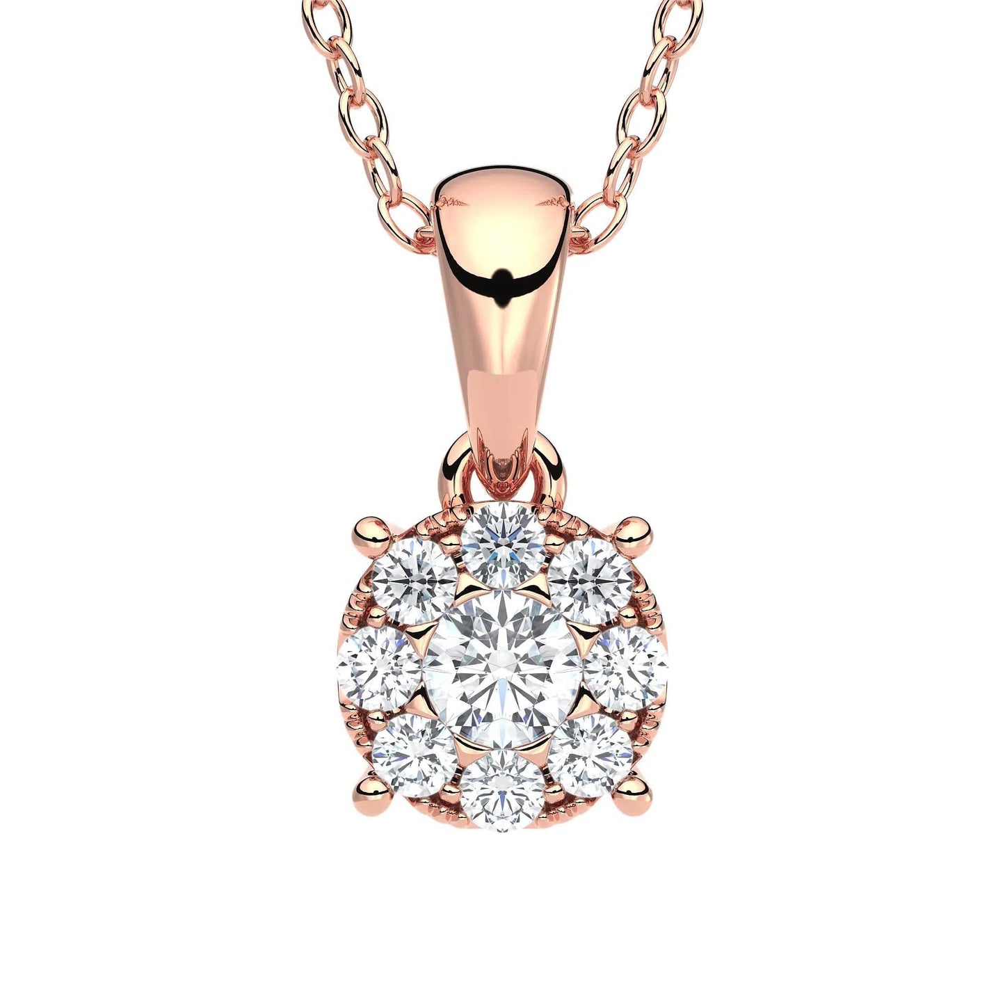 Suokko Timanttikorut -riipus rosakultaa, jossa istutettuna 9 timanttia. Tuotekoodi KP04868DM100