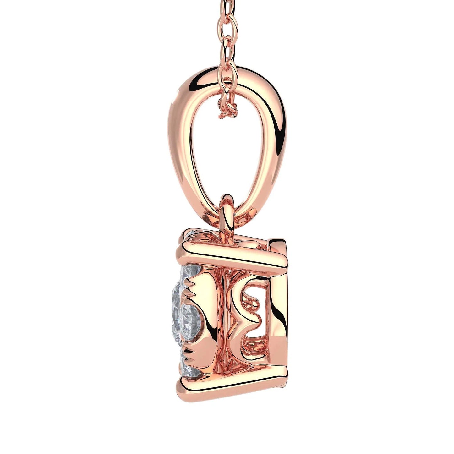 Suokko Timanttikorut -riipus rosakultaa, jossa istutettuna 9 timanttia. Tuotekoodi KP04868DM125