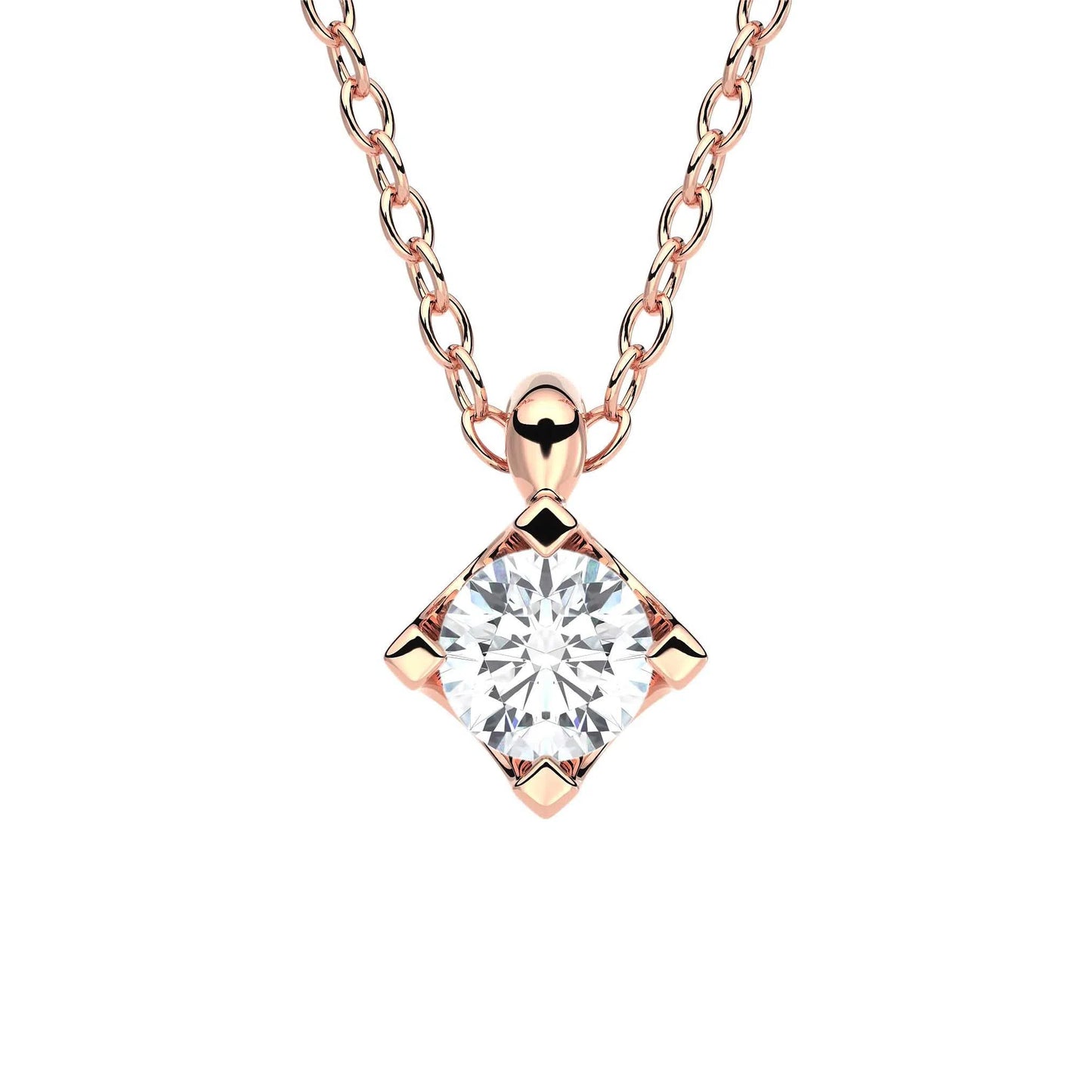 Suokko Timanttikorut -riipus rosakultaa, jossa istutettuna yksi timantti. Tuotekoodi KP05027A2