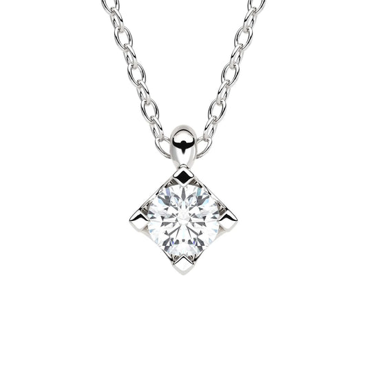 Suokko Timanttikorut -riipus valkokultaa, jossa istutettuna yksi timantti. Tuotekoodi KP05027A2