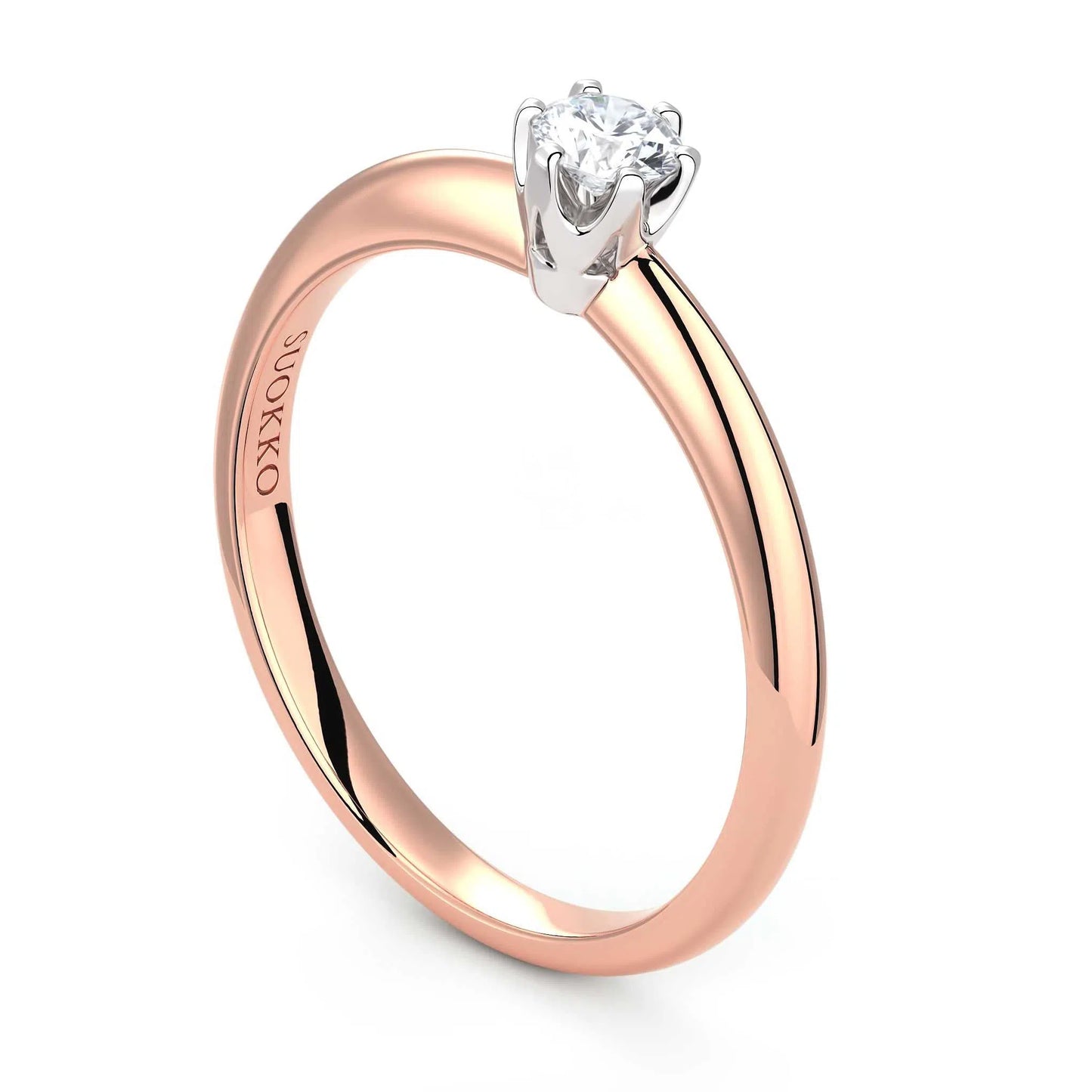 Suokko Timanttikorut -timanttisormus rosakultaa, jossa istutettuna yksi timantti. Tuotekoodi KR04390BR15
