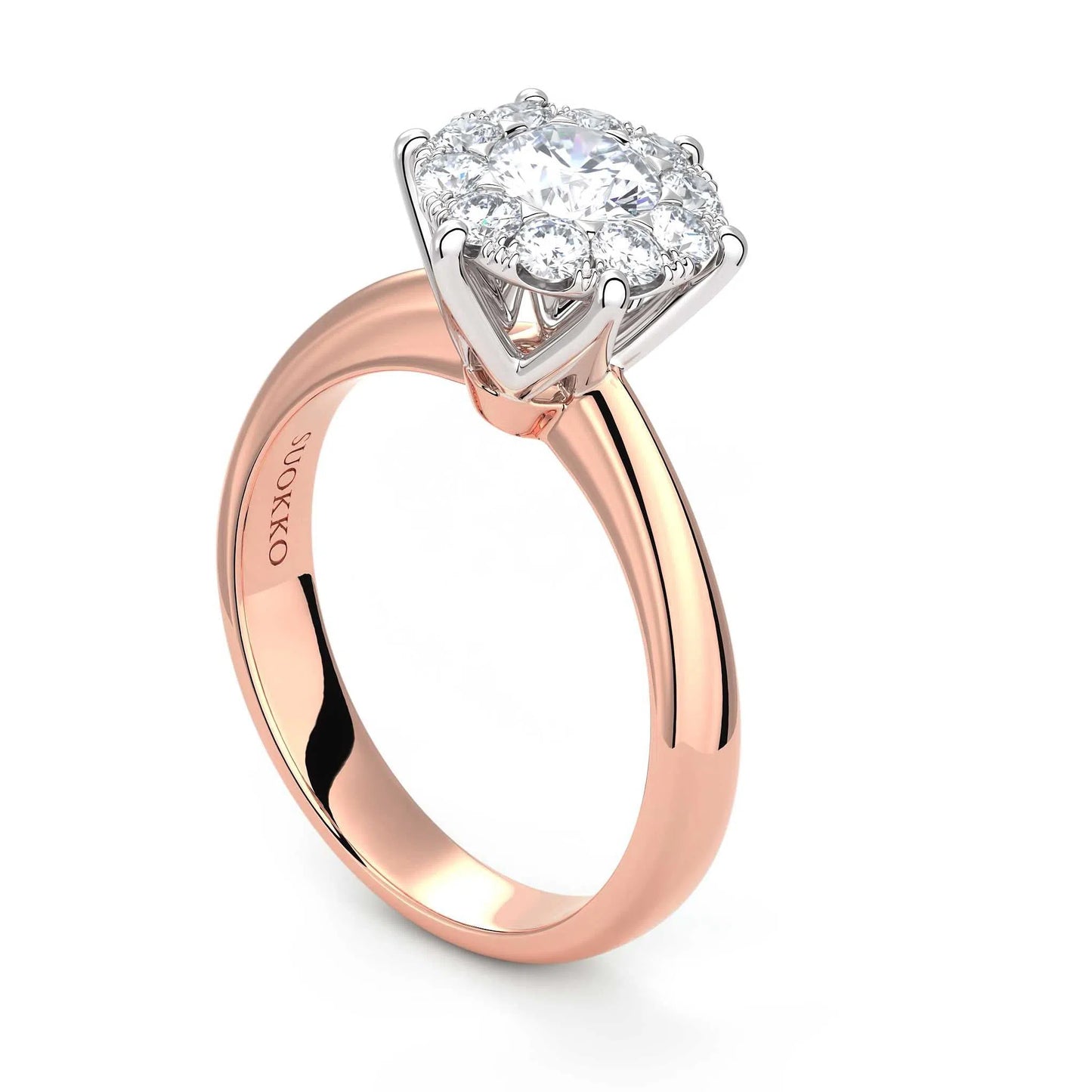 Suokko Timanttikorut -timanttisormus rosakultaa, jossa istutettuna 11 timanttia. Tuotekoodi KR06886DM200