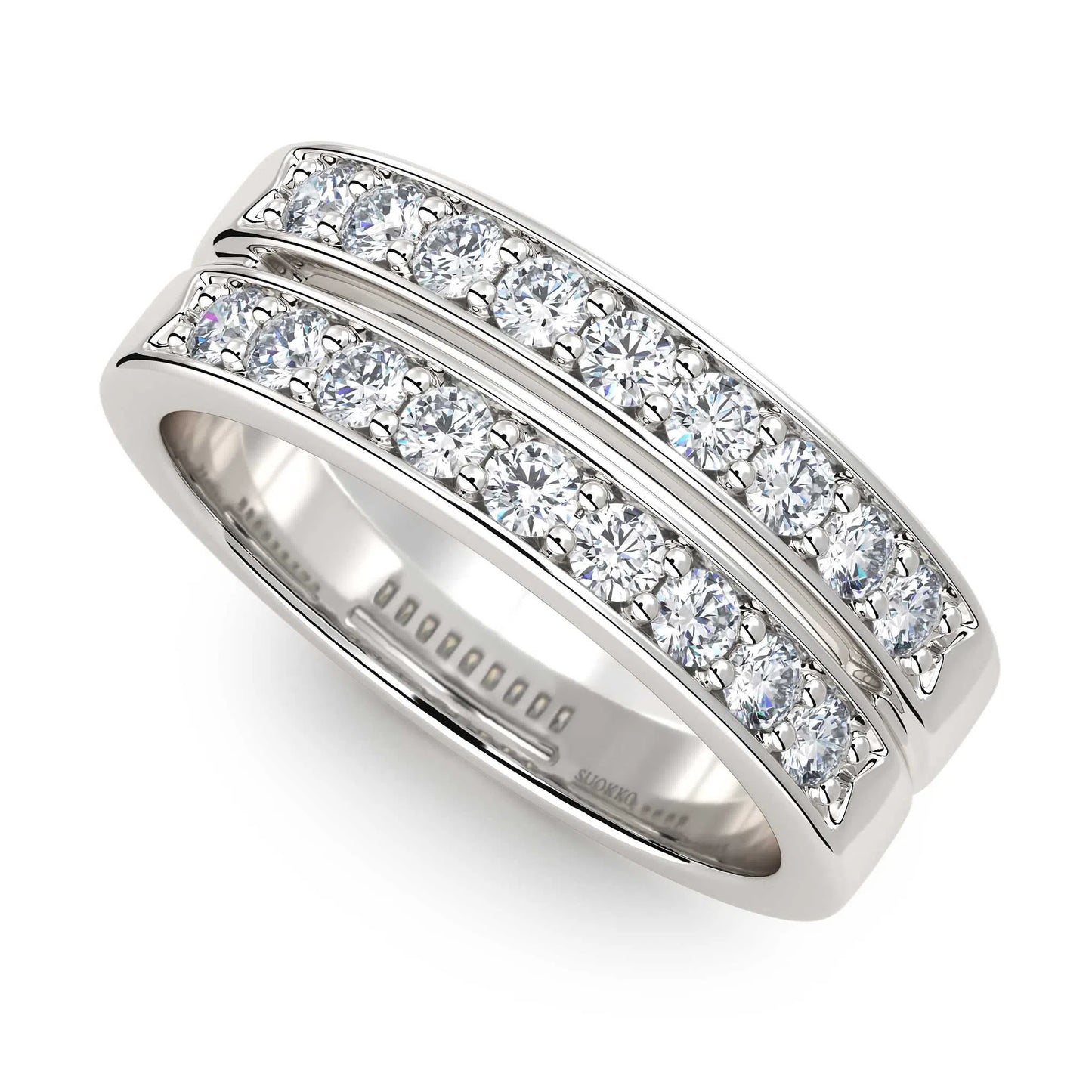 Suokko Timanttikorut -timanttisormus valkokultaa, jossa istutettuna 18 timanttia. Tuotekoodi KR09134