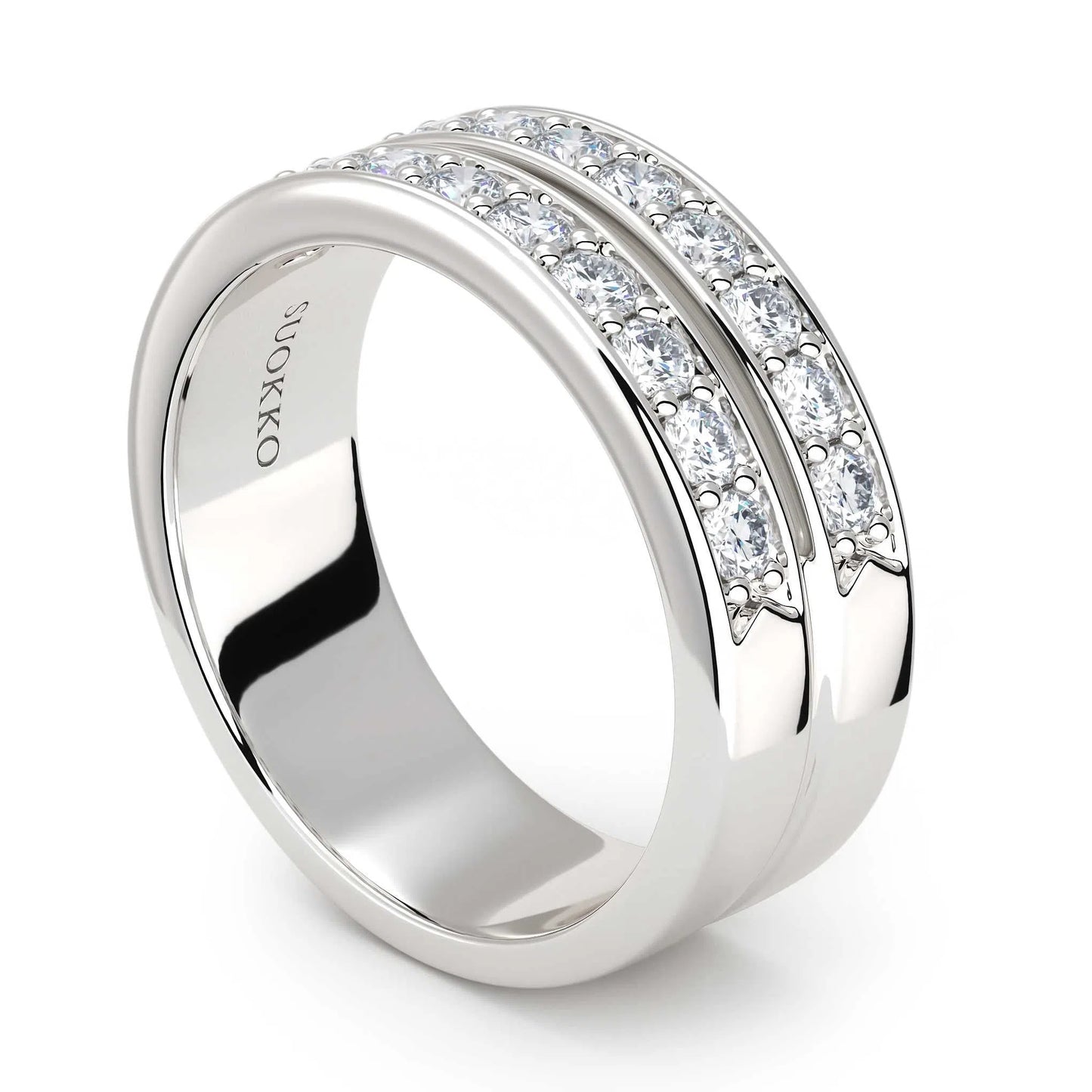 Suokko Timanttikorut -timanttisormus valkokultaa, jossa istutettuna 18 timanttia. Tuotekoodi KR09134