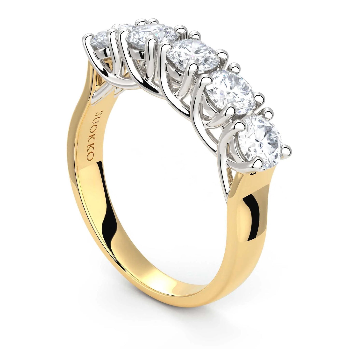 Suokko Timanttikorut -timanttisormus keltakultaa, jossa istutettuna 5 timanttia. Tuotekoodi KR09139