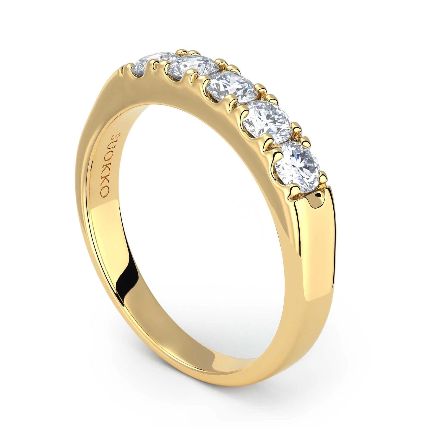 Suokko Timanttikorut -timanttisormus keltakultaa, jossa istutettuna 5 timanttia. Tuotekoodi KR09148