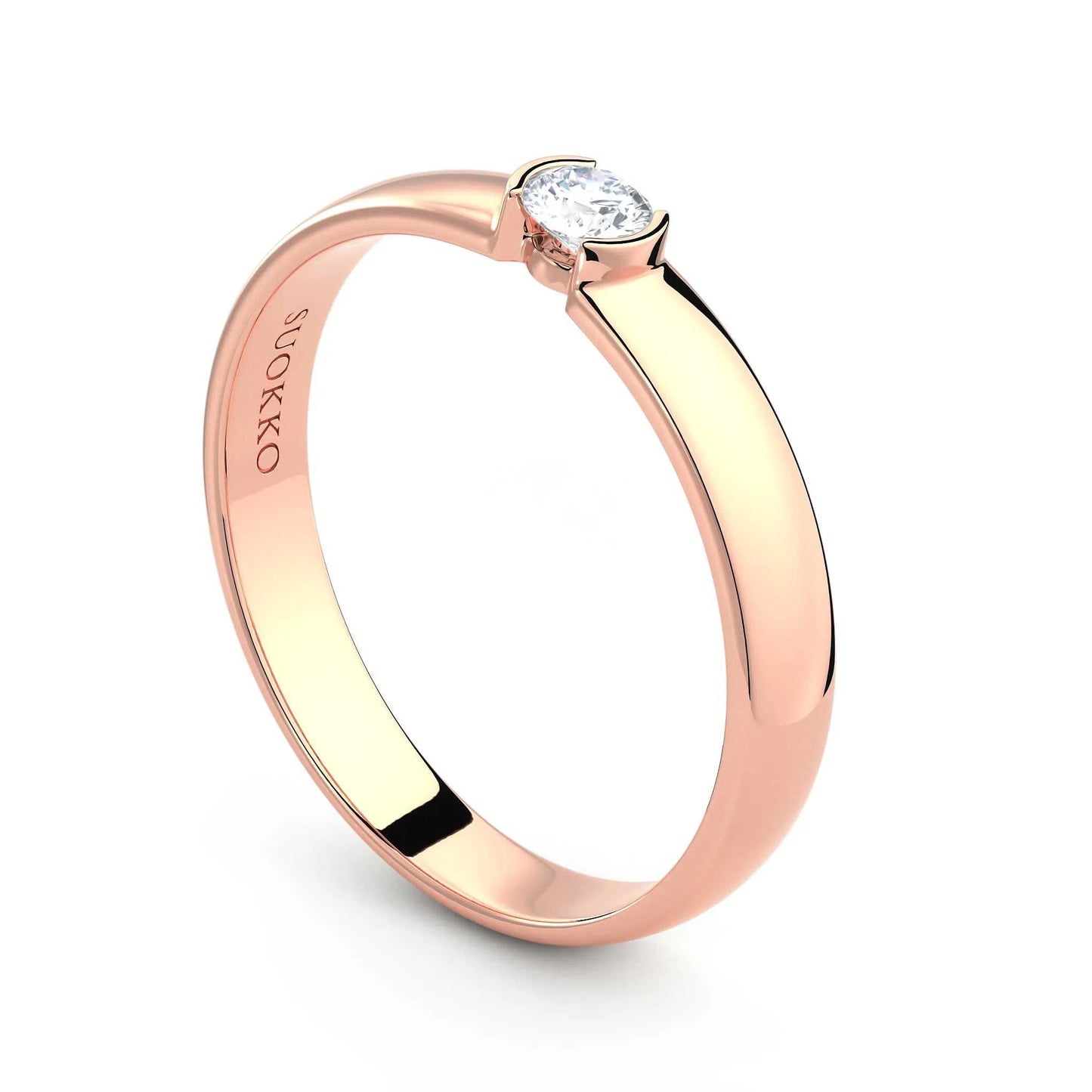 Suokko Timanttikorut -timanttisormus rosakultaa, jossa istutettuna yksi timantti. Tuotekoodi KR09149BR10