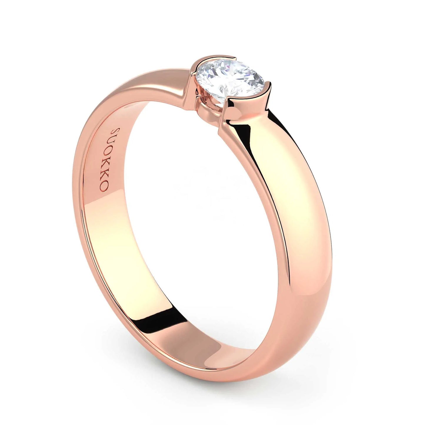 Suokko Timanttikorut -timanttisormus rosakultaa, jossa istutettuna yksi timantti. Tuotekoodi KR09149BR23