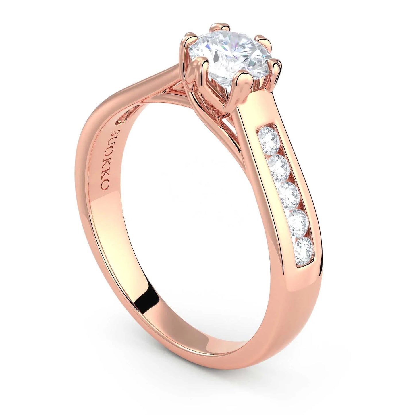 Suokko Timanttikorut -timanttisormus rosakultaa, jossa istutettuna 11 timanttia. Tuotekoodi KR09152BR50