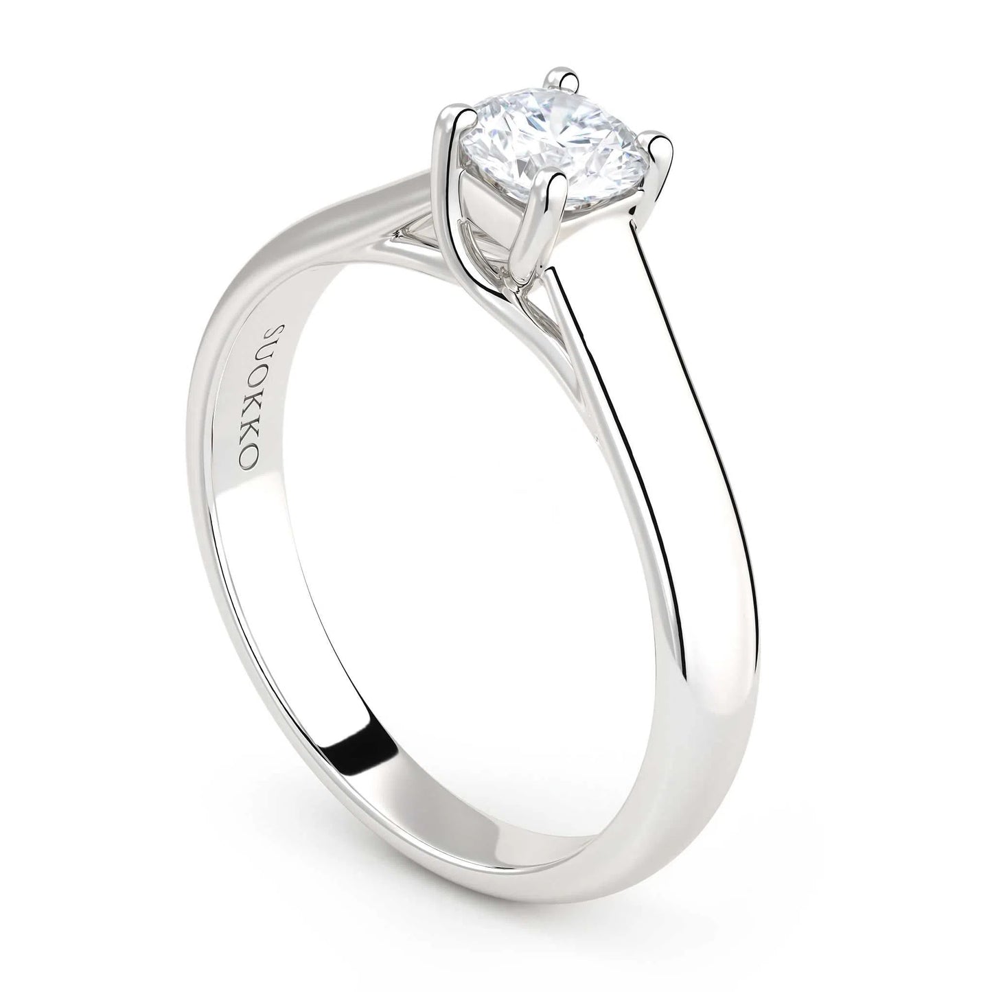 Suokko Timanttikorut -timanttisormus valkokultaa, jossa istutettuna yksi timantti. Tuotekoodi KR09153BR45