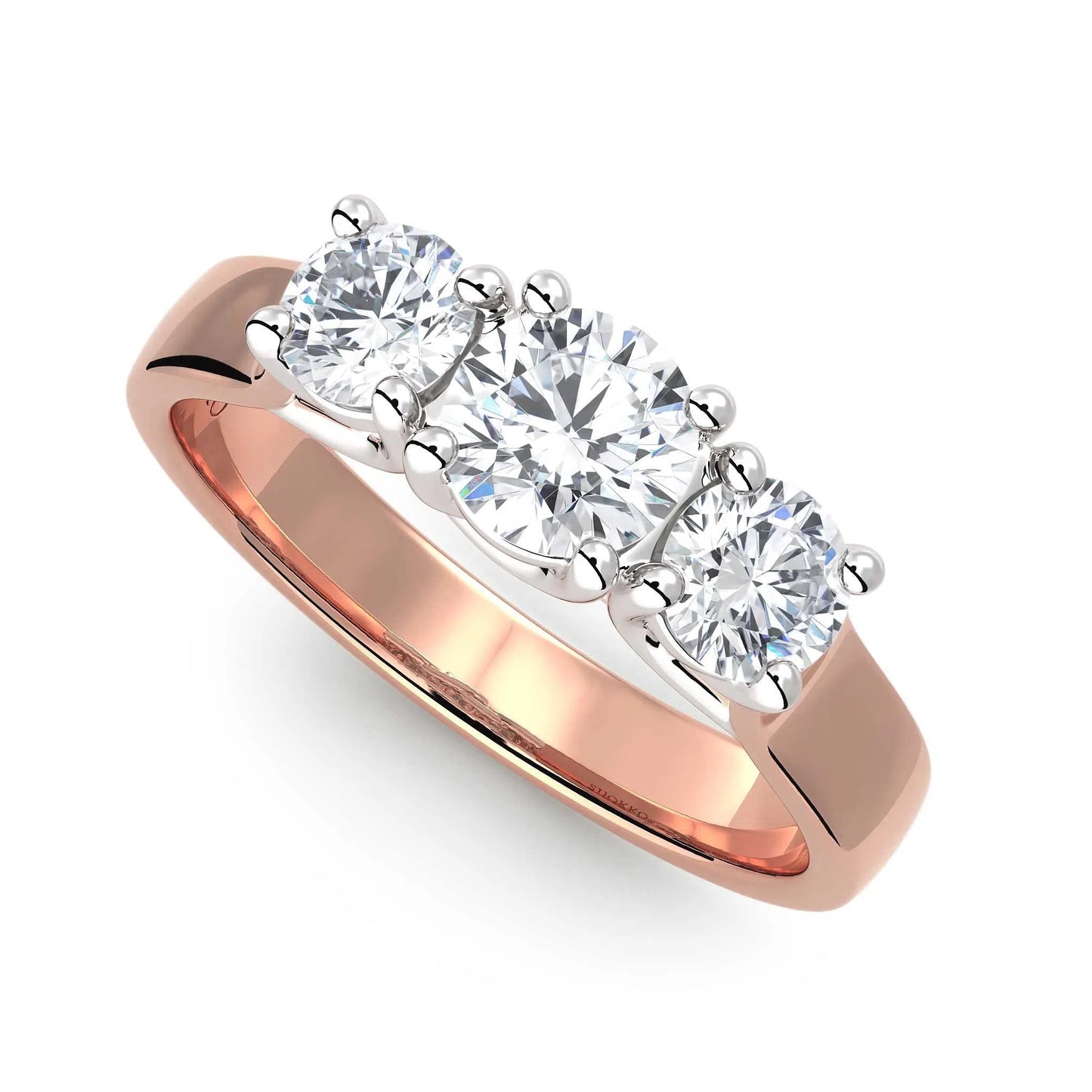 Suokko Timanttikorut -timanttisormus rosakultaa, jossa istutettuna 3 timanttia. Tuotekoodi KR09157BR45