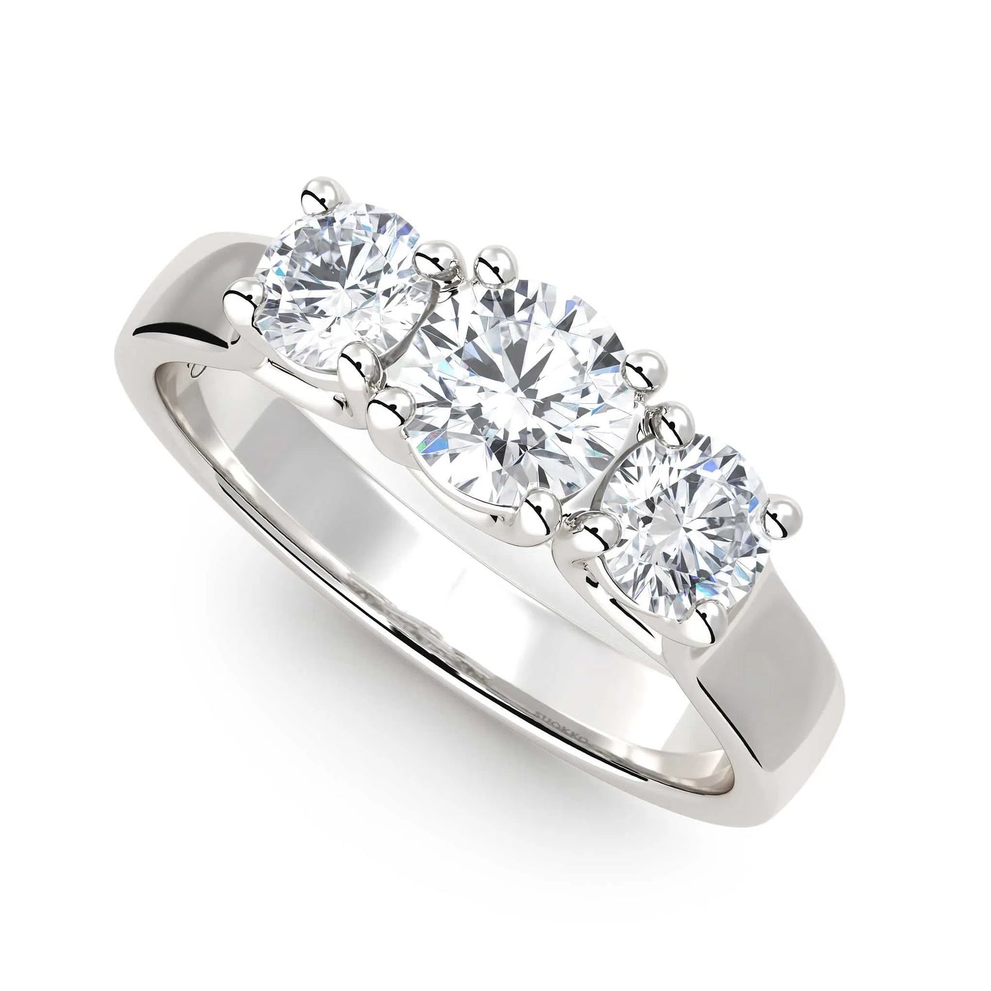 Suokko Timanttikorut -timanttisormus valkokultaa, jossa istutettuna 3 timanttia. Tuotekoodi KR09157BR45