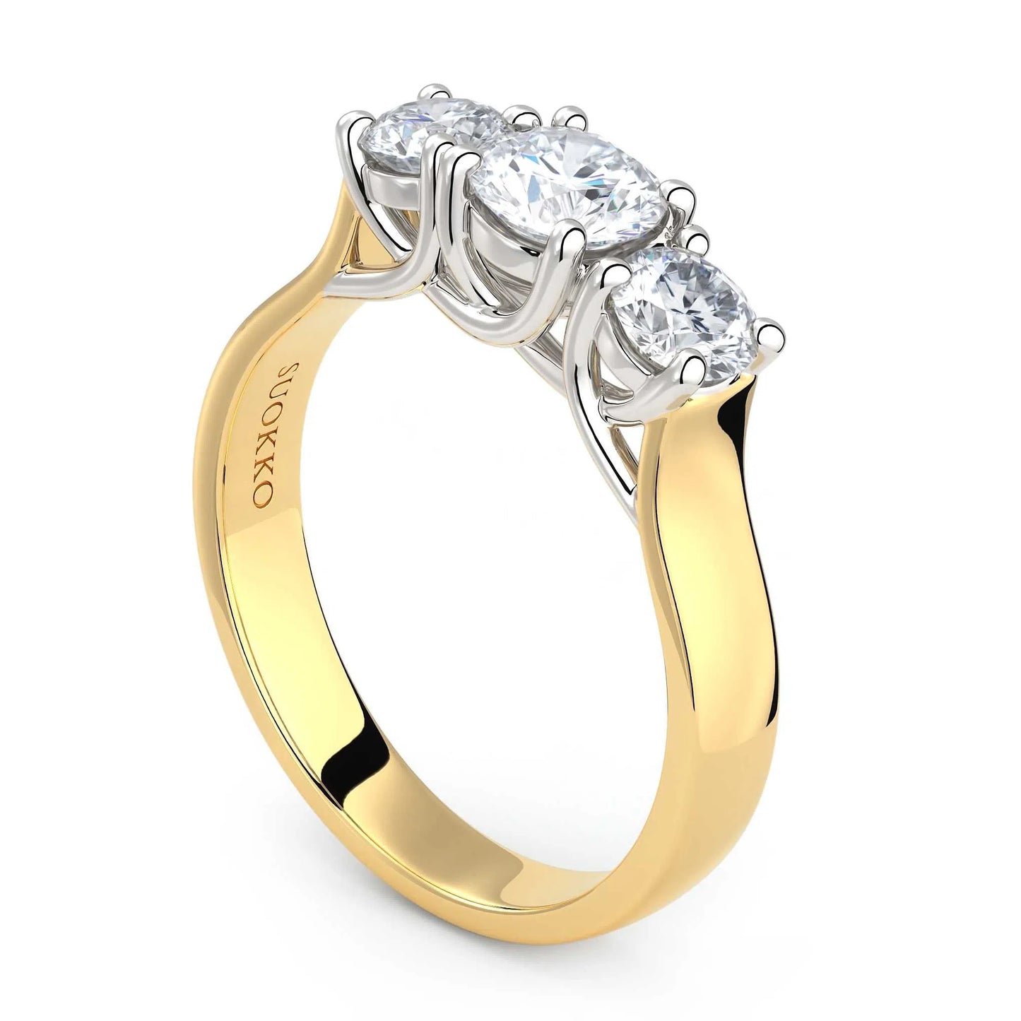 Suokko Timanttikorut -timanttisormus keltakultaa, jossa istutettuna 3 timanttia. Tuotekoodi KR09157BR45