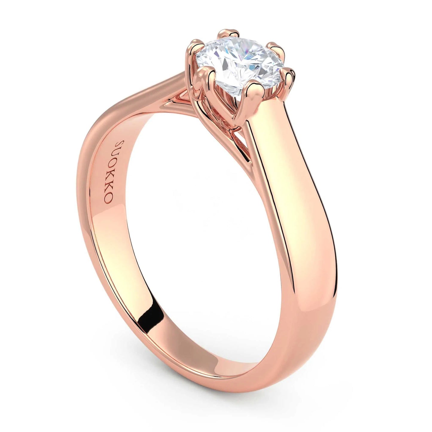 Suokko Timanttikorut -timanttisormus rosakultaa, jossa istutettuna yksi timantti. Tuotekoodi KR09159BR50