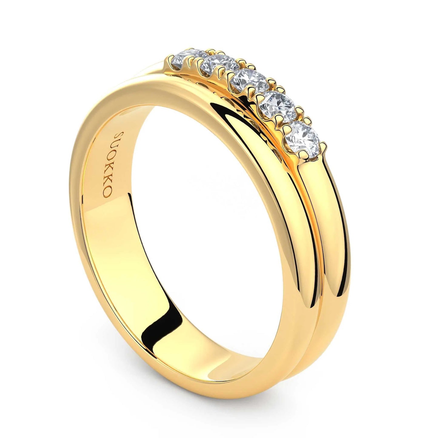 Suokko Timanttikorut -timanttisormus keltakultaa, jossa istutettuna 5 timanttia. Tuotekoodi KR09162