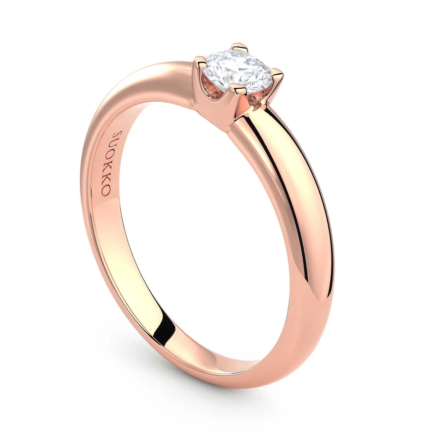 Suokko Timanttikorut -timanttisormus rosakultaa, jossa istutettuna yksi timantti. Tuotekoodi KR09165BR23