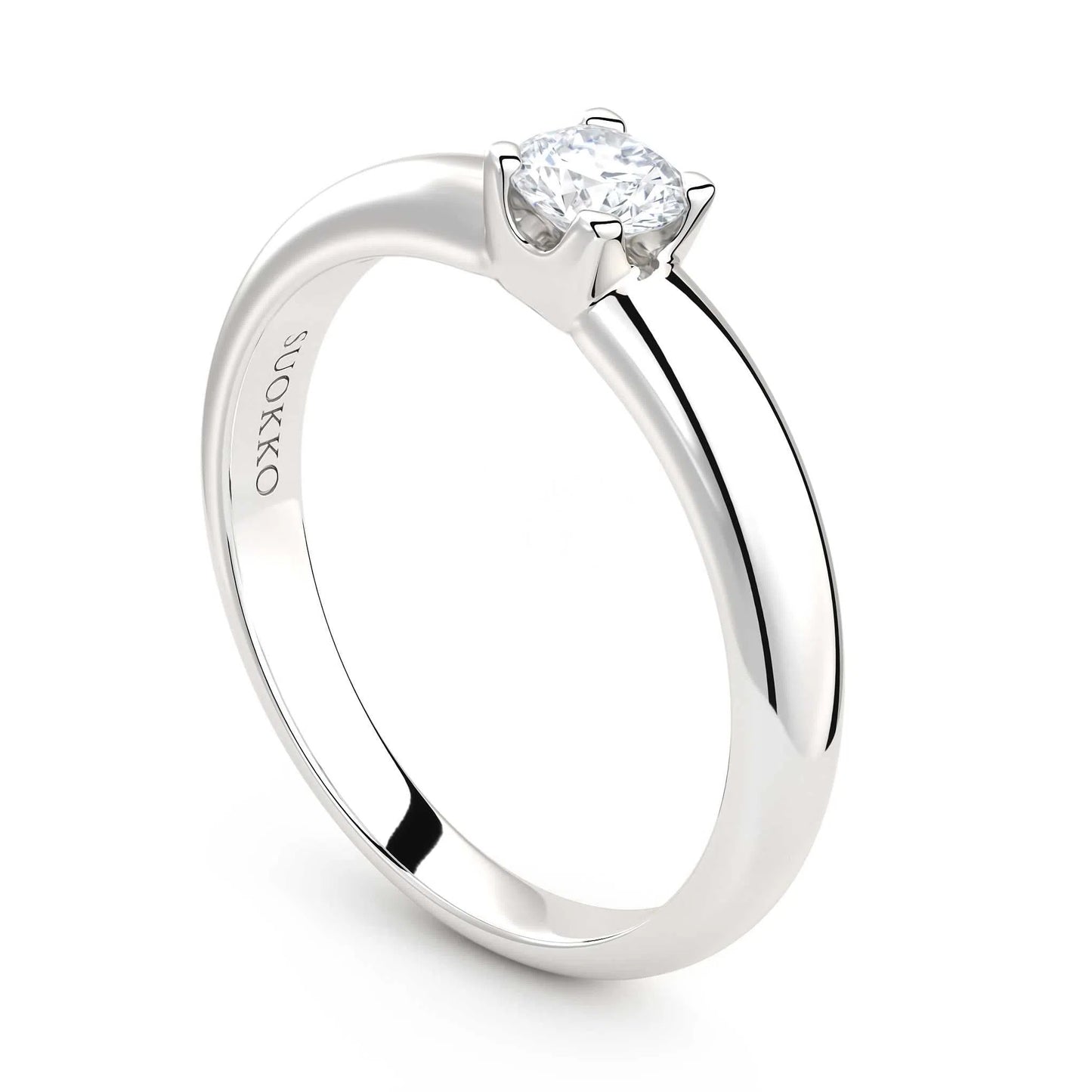 Suokko Timanttikorut -timanttisormus valkokultaa, jossa istutettuna yksi timantti. Tuotekoodi KR09165BR23