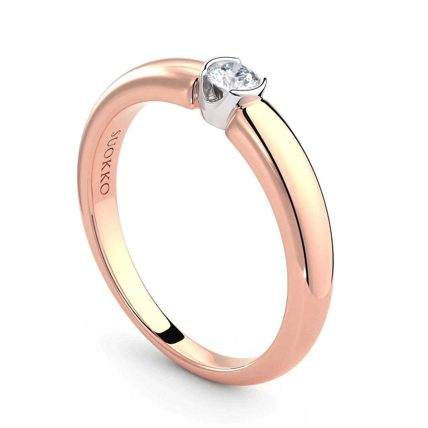 Suokko Timanttikorut -timanttisormus rosakultaa, jossa istutettuna yksi timantti. Tuotekoodi KR09166BR10