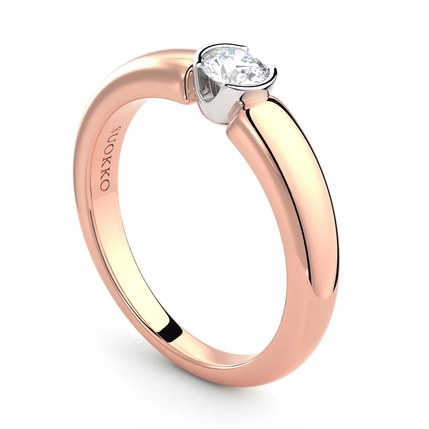 Suokko Timanttikorut -timanttisormus rosakultaa, jossa istutettuna yksi timantti. Tuotekoodi KR09166BR23