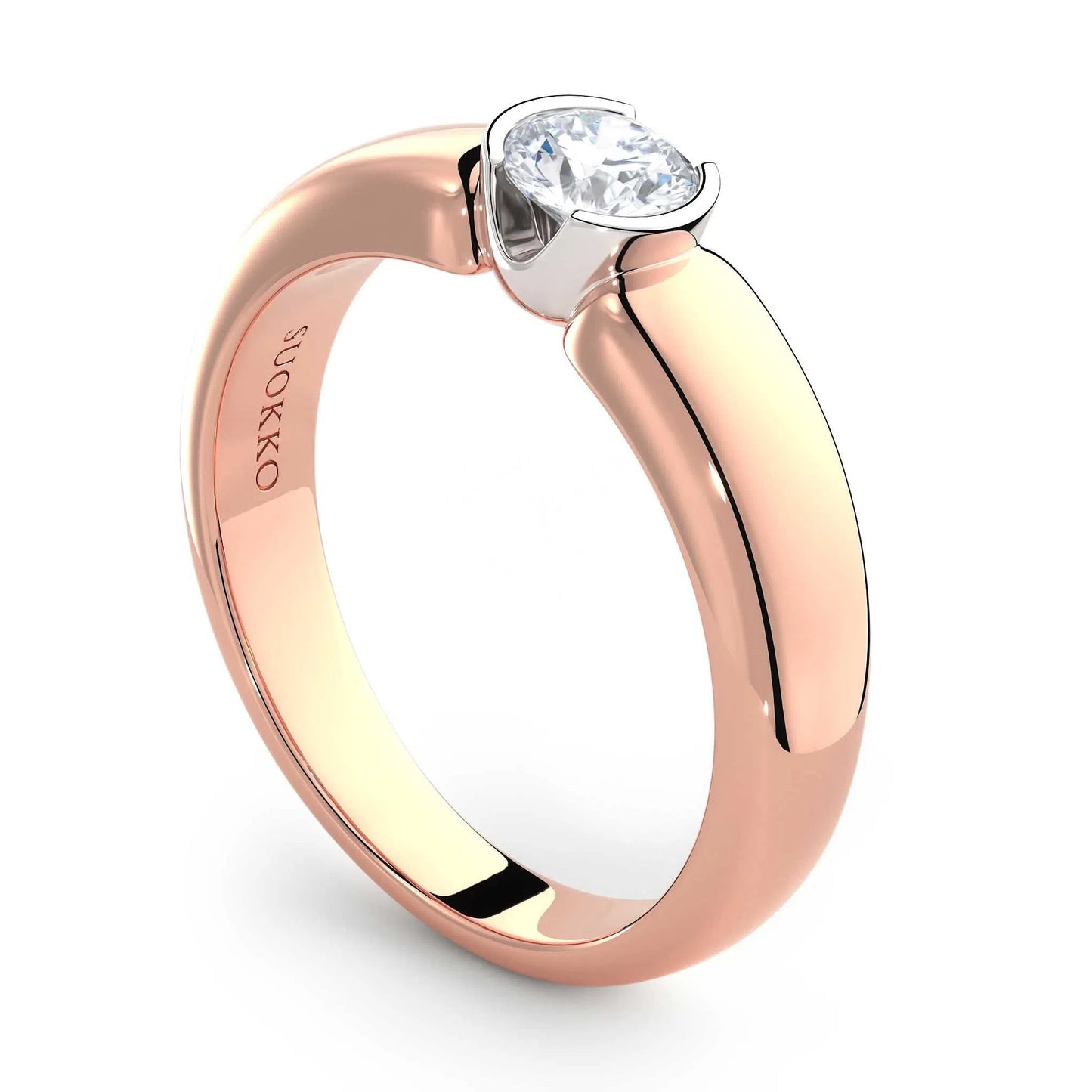 Suokko Timanttikorut -timanttisormus rosakultaa, jossa istutettuna yksi timantti. Tuotekoodi KR09166BR33
