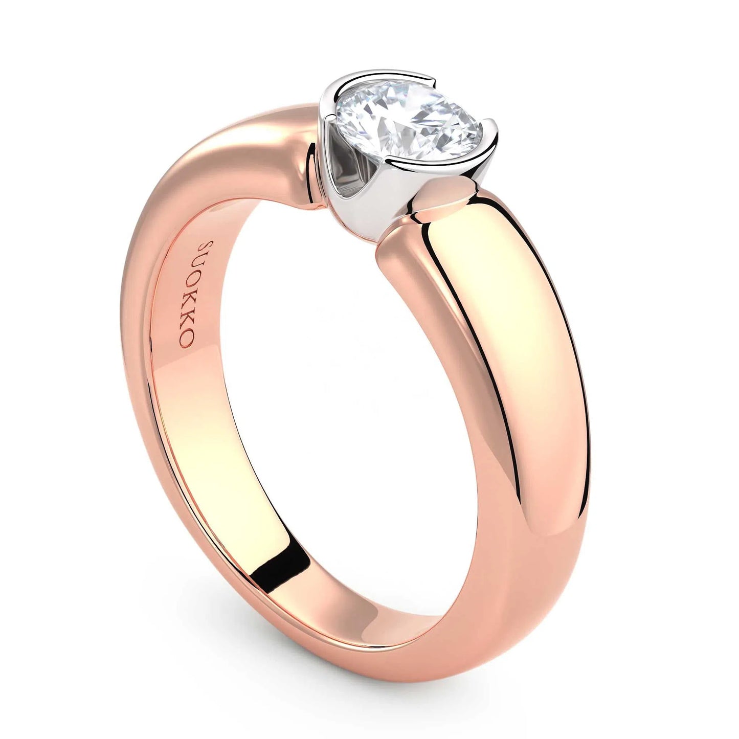 Suokko Timanttikorut -timanttisormus rosakultaa, jossa istutettuna yksi timantti. Tuotekoodi KR09166BR45