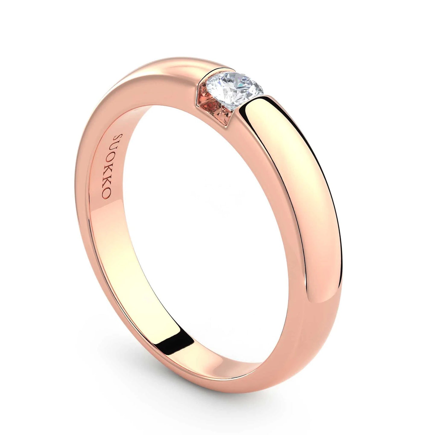 Suokko Timanttikorut -timanttisormus rosakultaa, jossa istutettuna yksi timantti. Tuotekoodi KR09167BR15A