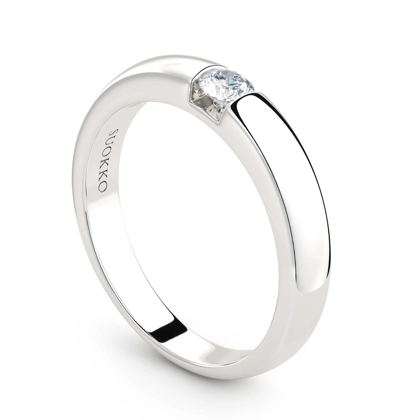 Suokko Timanttikorut -timanttisormus valkokultaa, jossa istutettuna yksi timantti. Tuotekoodi KR09167BR15A