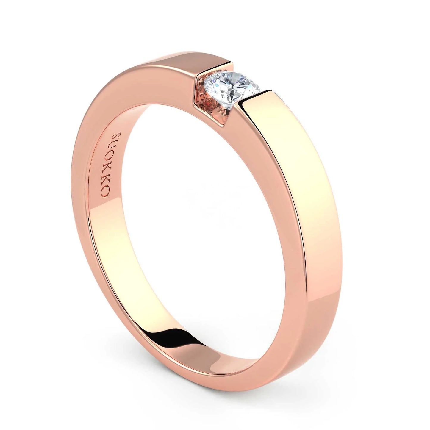 Suokko Timanttikorut -timanttisormus rosakultaa, jossa istutettuna yksi timantti. Tuotekoodi KR09167BR15