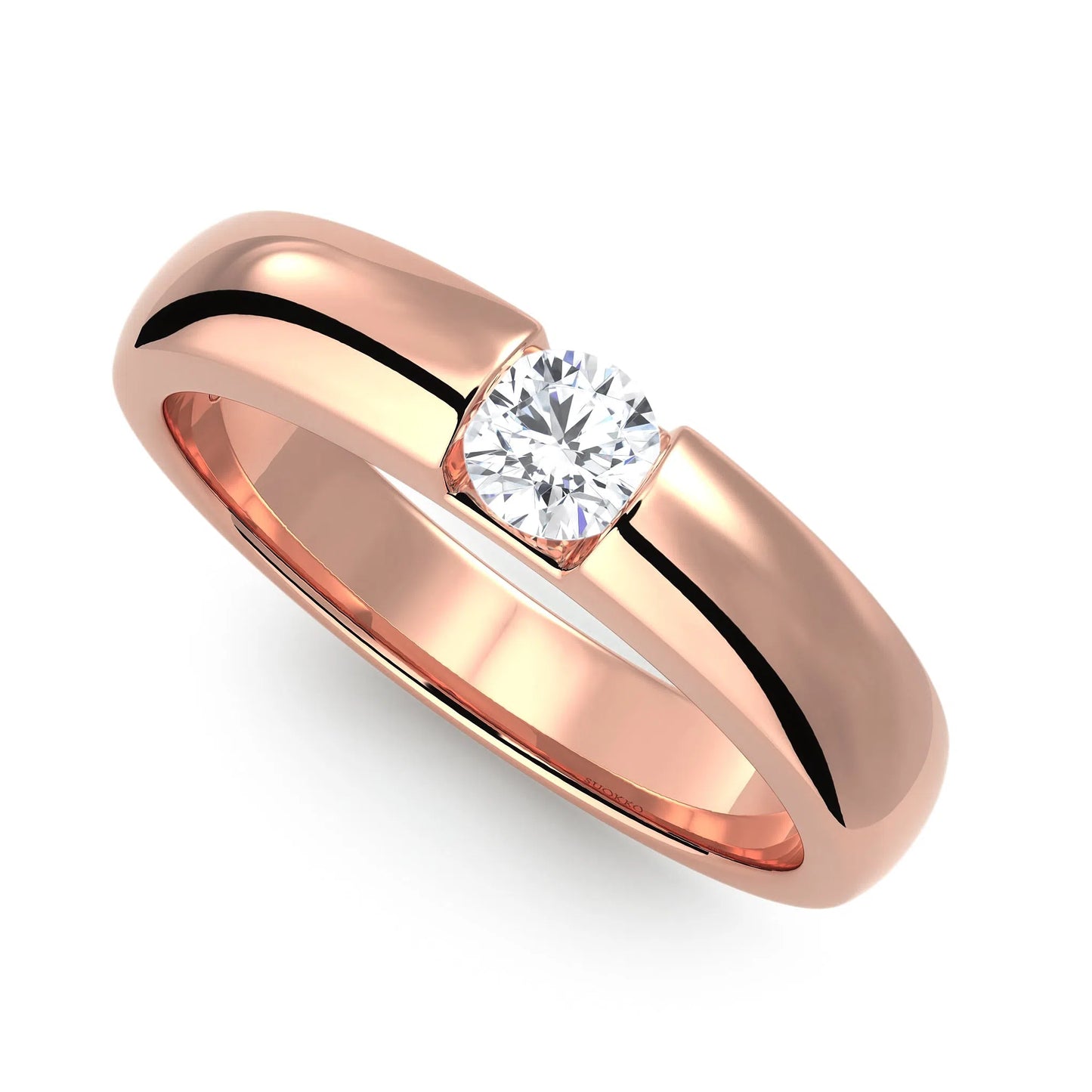 Suokko Timanttikorut -timanttisormus rosakultaa, jossa istutettuna yksi timantti. Tuotekoodi KR09167BR23A