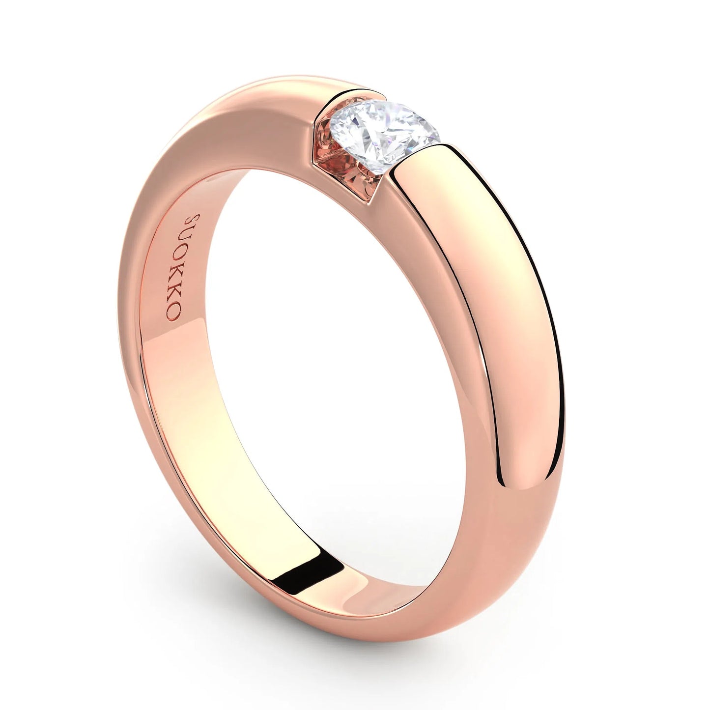 Suokko Timanttikorut -timanttisormus rosakultaa, jossa istutettuna yksi timantti. Tuotekoodi KR09167BR23A