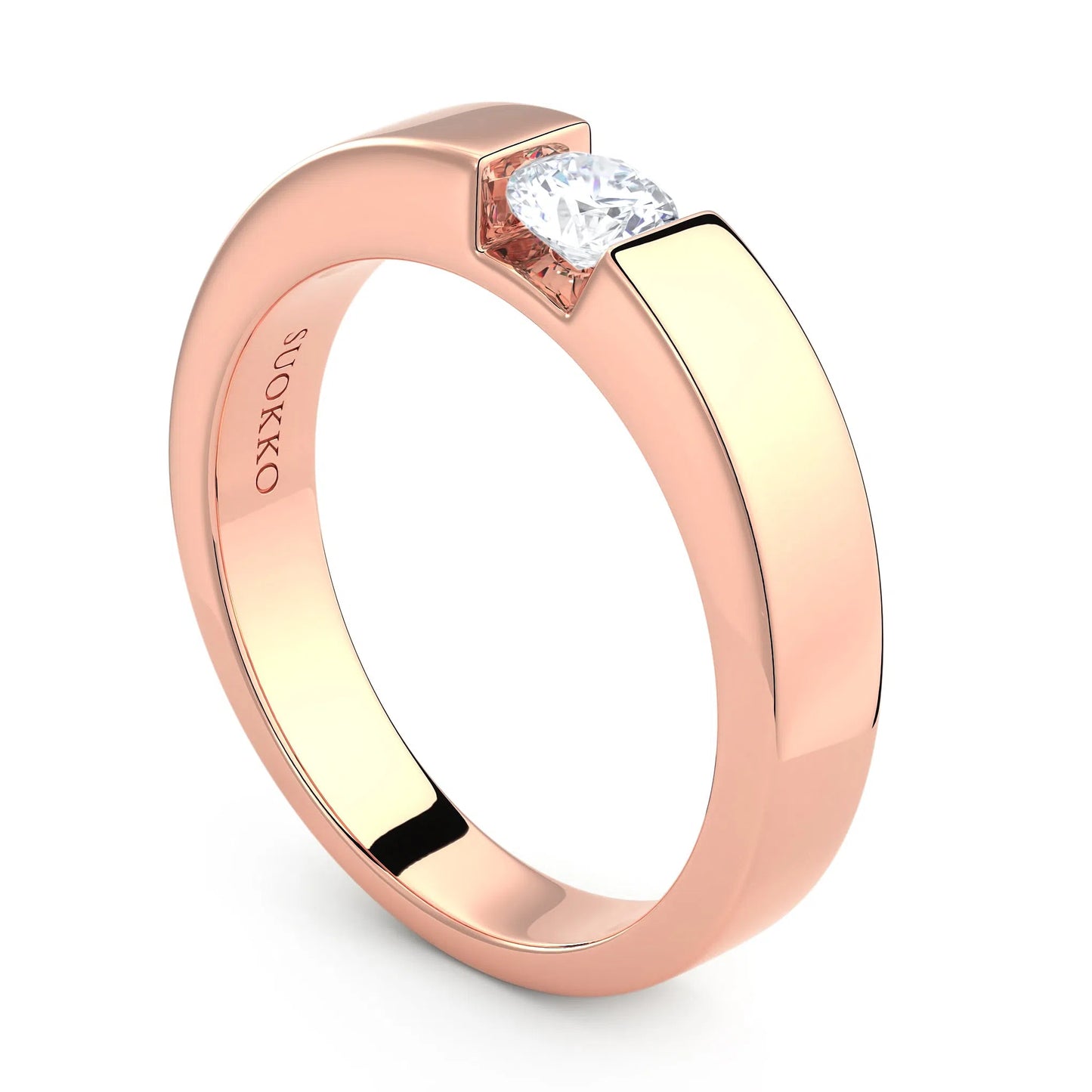 Suokko Timanttikorut -timanttisormus rosakultaa, jossa istutettuna yksi timantti. Tuotekoodi KR09167BR23