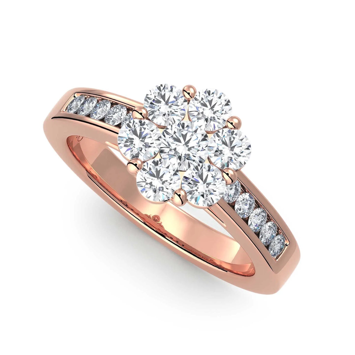 Suokko Timanttikorut -timanttisormus rosakultaa, jossa istutettuna 17 timanttia. Tuotekoodi KR10268