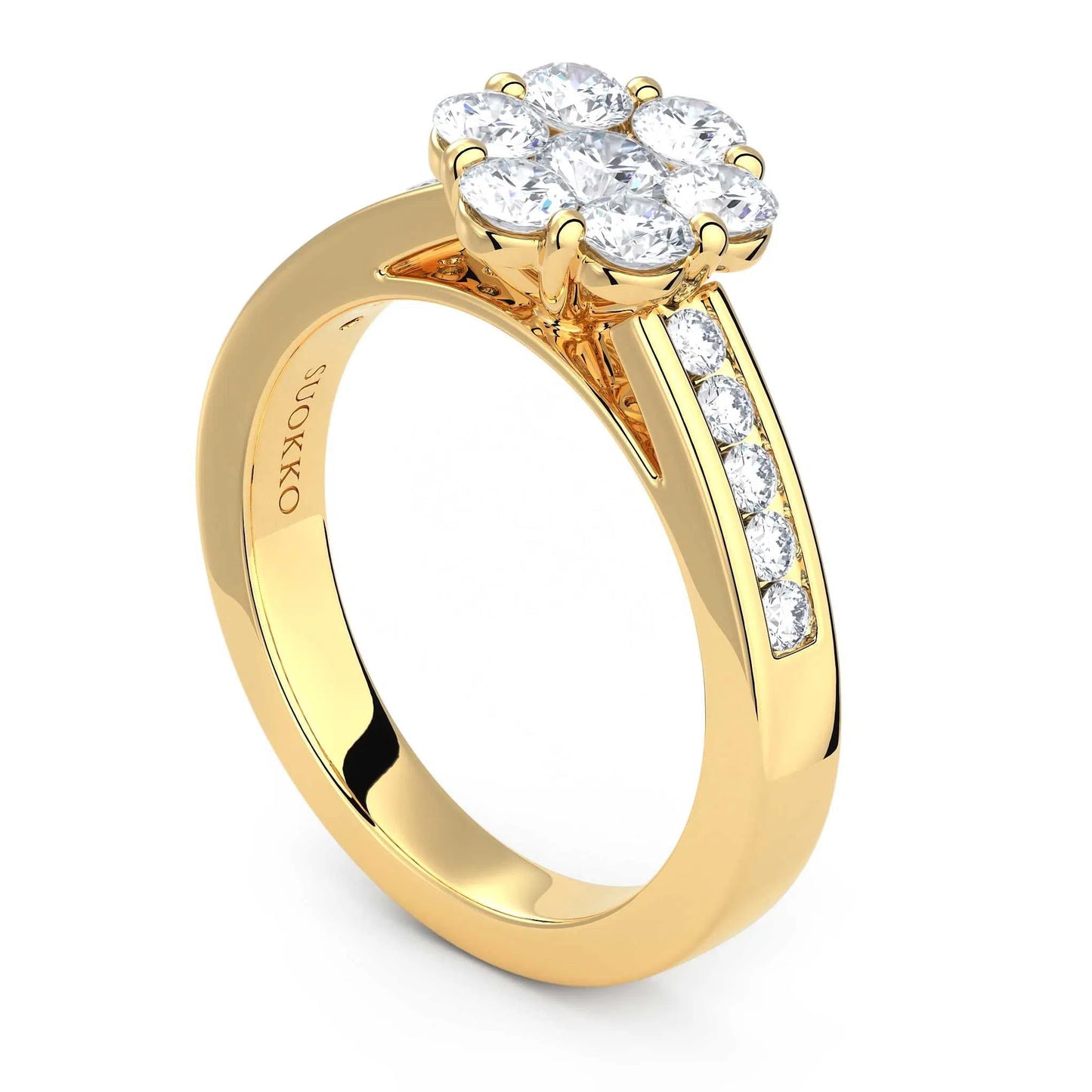 Suokko Timanttikorut -timanttisormus keltakultaa, jossa istutettuna 17 timanttia. Tuotekoodi KR10268