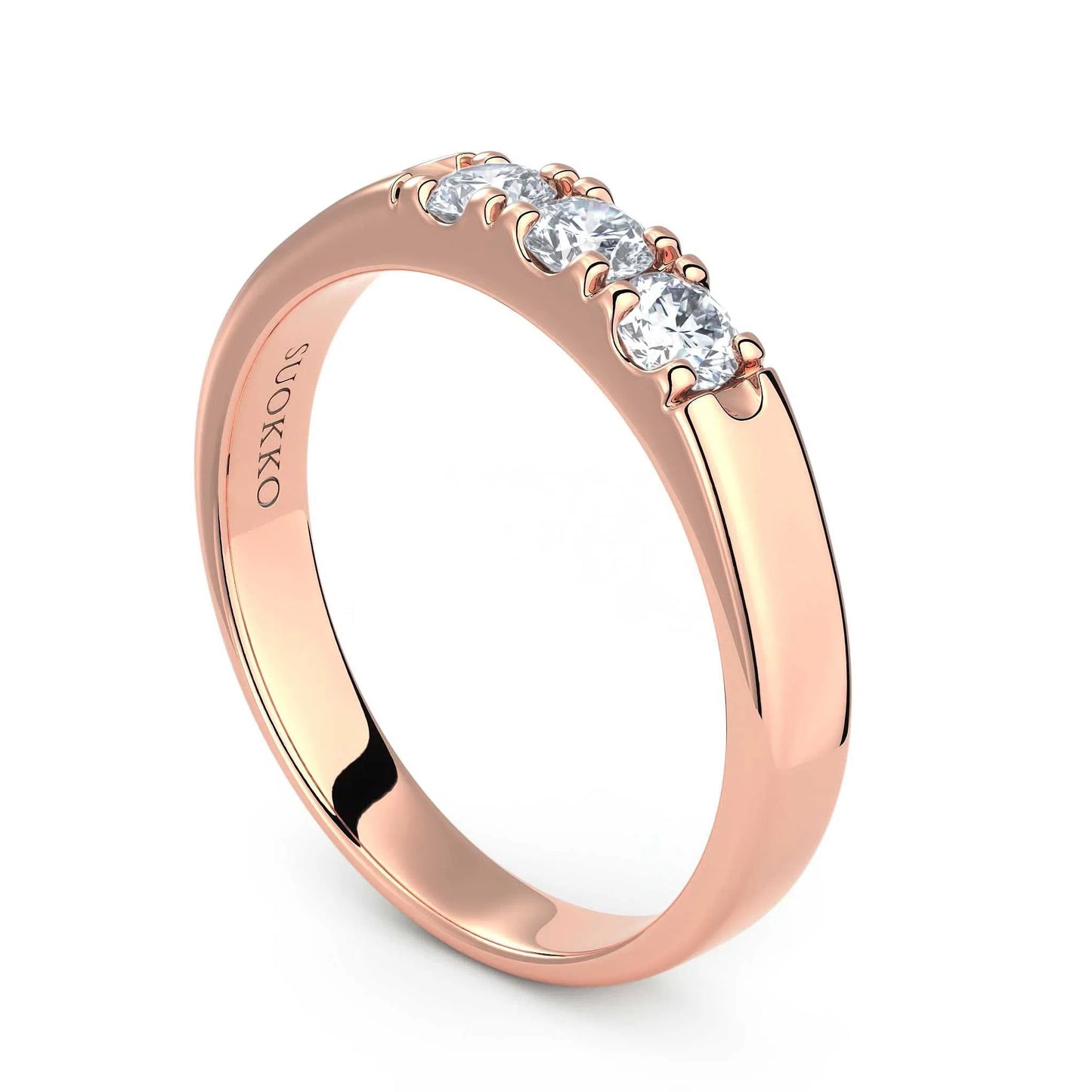 Suokko Timanttikorut -timanttisormus rosakultaa, jossa istutettuna 3 timanttia. Tuotekoodi KR10382BR10