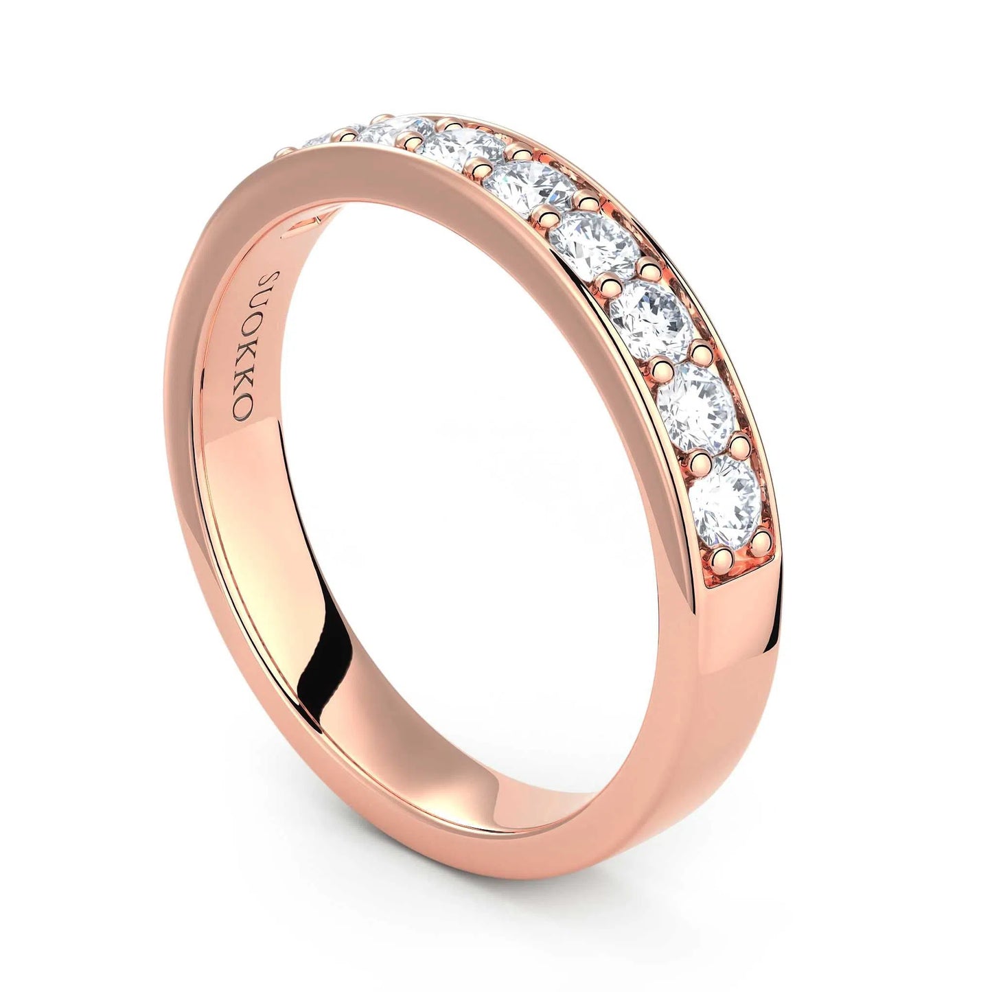 Suokko Timanttikorut -timanttisormus rosakultaa, jossa istutettuna 9 timanttia. Tuotekoodi KR10590A5