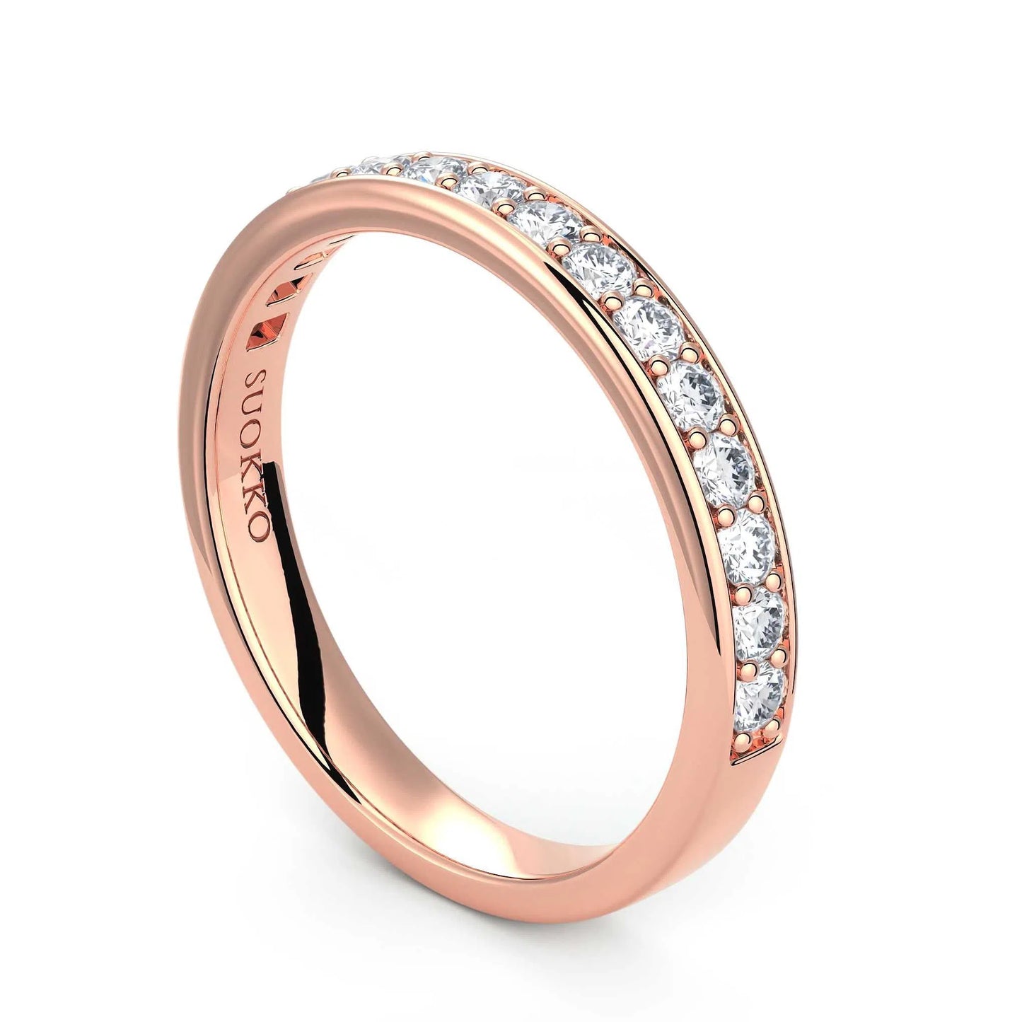 Suokko Timanttikorut -timanttisormus rosakultaa, jossa istutettuna 15 timanttia. Tuotekoodi KR10590