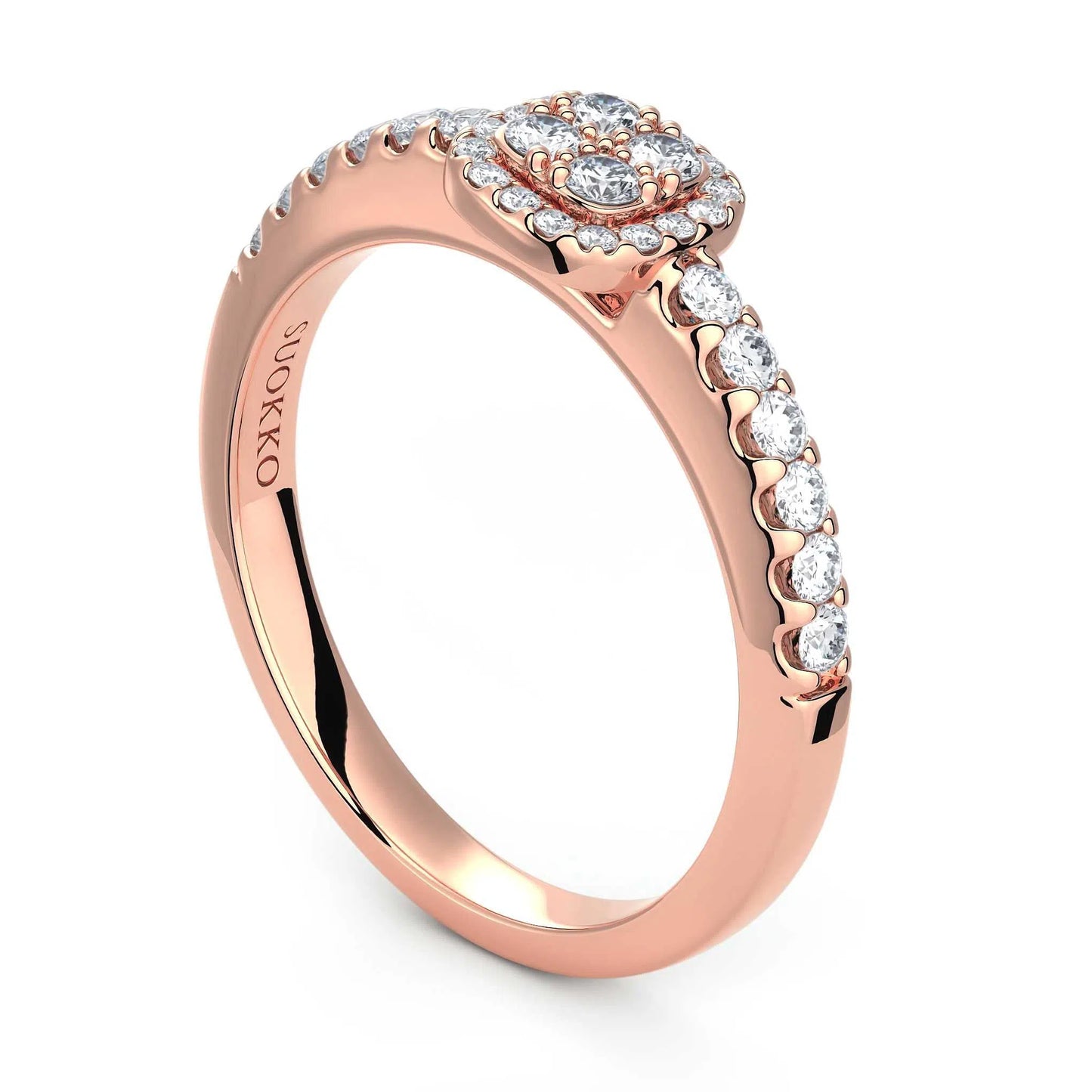 Suokko Timanttikorut -timanttisormus rosakultaa, jossa istutettuna 32 timanttia. Tuotekoodi KR11624A4
