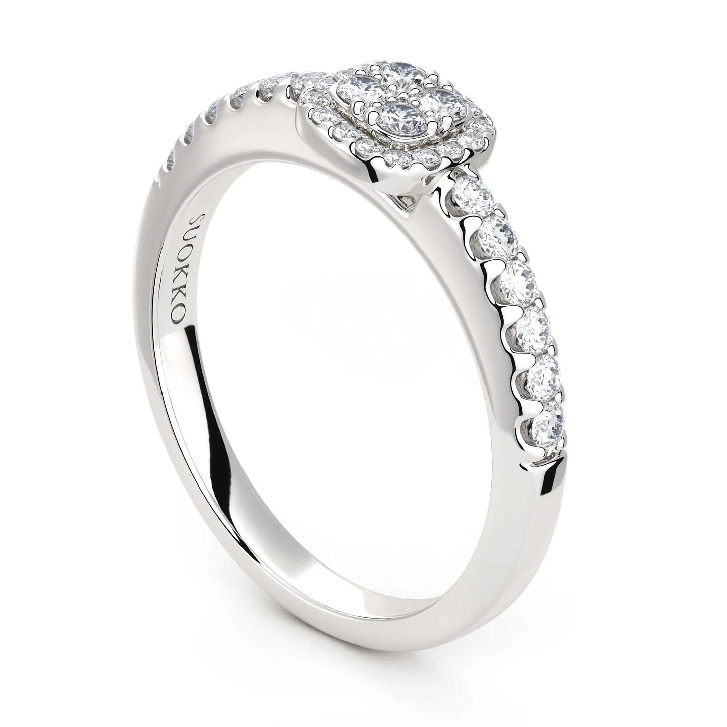 Suokko Timanttikorut -timanttisormus valkokultaa, jossa istutettuna 32 timanttia. Tuotekoodi KR11624A4