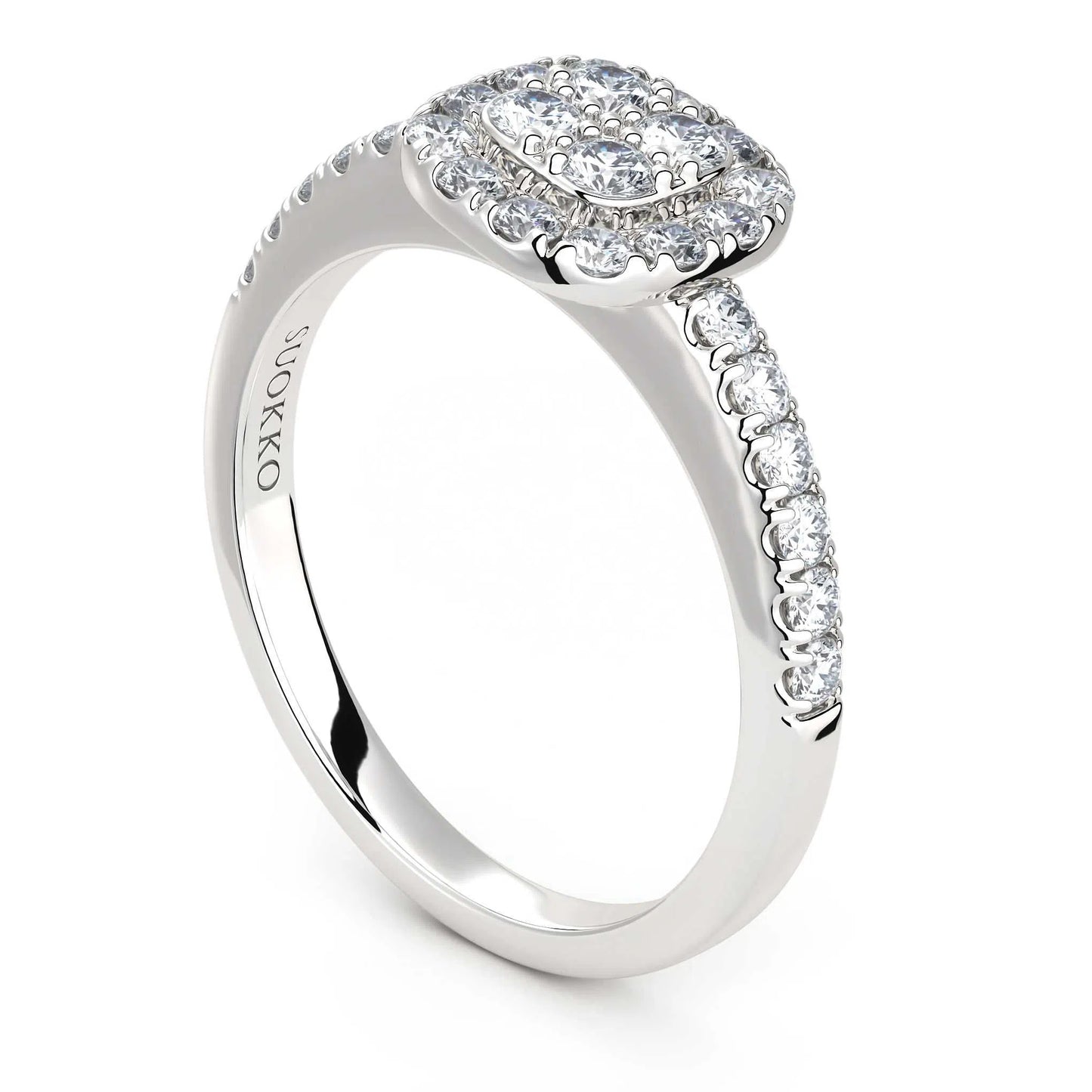 Suokko Timanttikorut -timanttisormus valkokultaa, jossa istutettuna 28 timanttia. Tuotekoodi KR11624A9