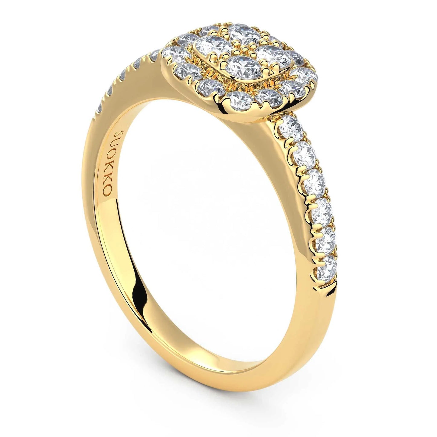 Suokko Timanttikorut -timanttisormus keltakultaa, jossa istutettuna 28 timanttia. Tuotekoodi KR11624A9