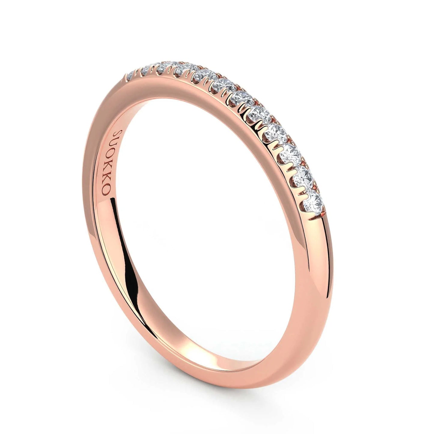 Suokko Timanttikorut -timanttisormus rosakultaa, jossa istutettuna 12 timanttia. Tuotekoodi KR13620B35A