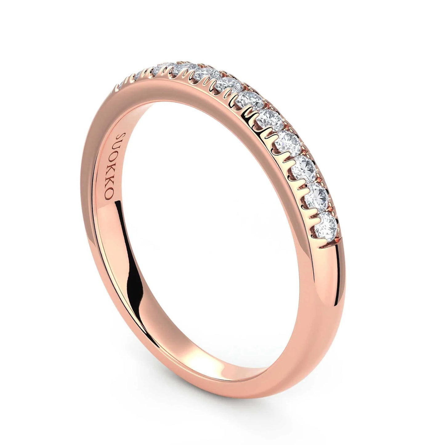 Suokko Timanttikorut -timanttisormus rosakultaa, jossa istutettuna 12 timanttia. Tuotekoodi KR14168B50A1