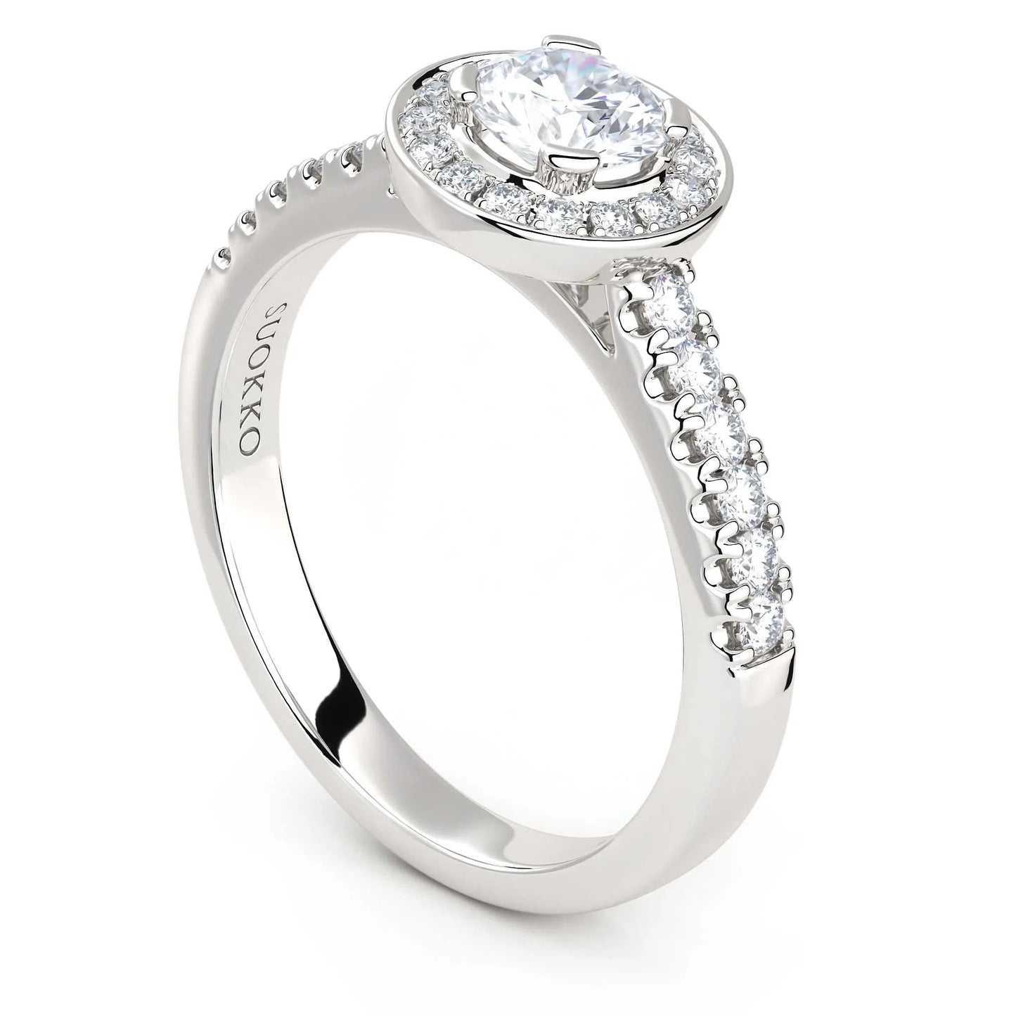 Suokko Timanttikorut -timanttisormus valkokultaa, jossa istutettuna 31 timanttia. Tuotekoodi KR14440BR50A