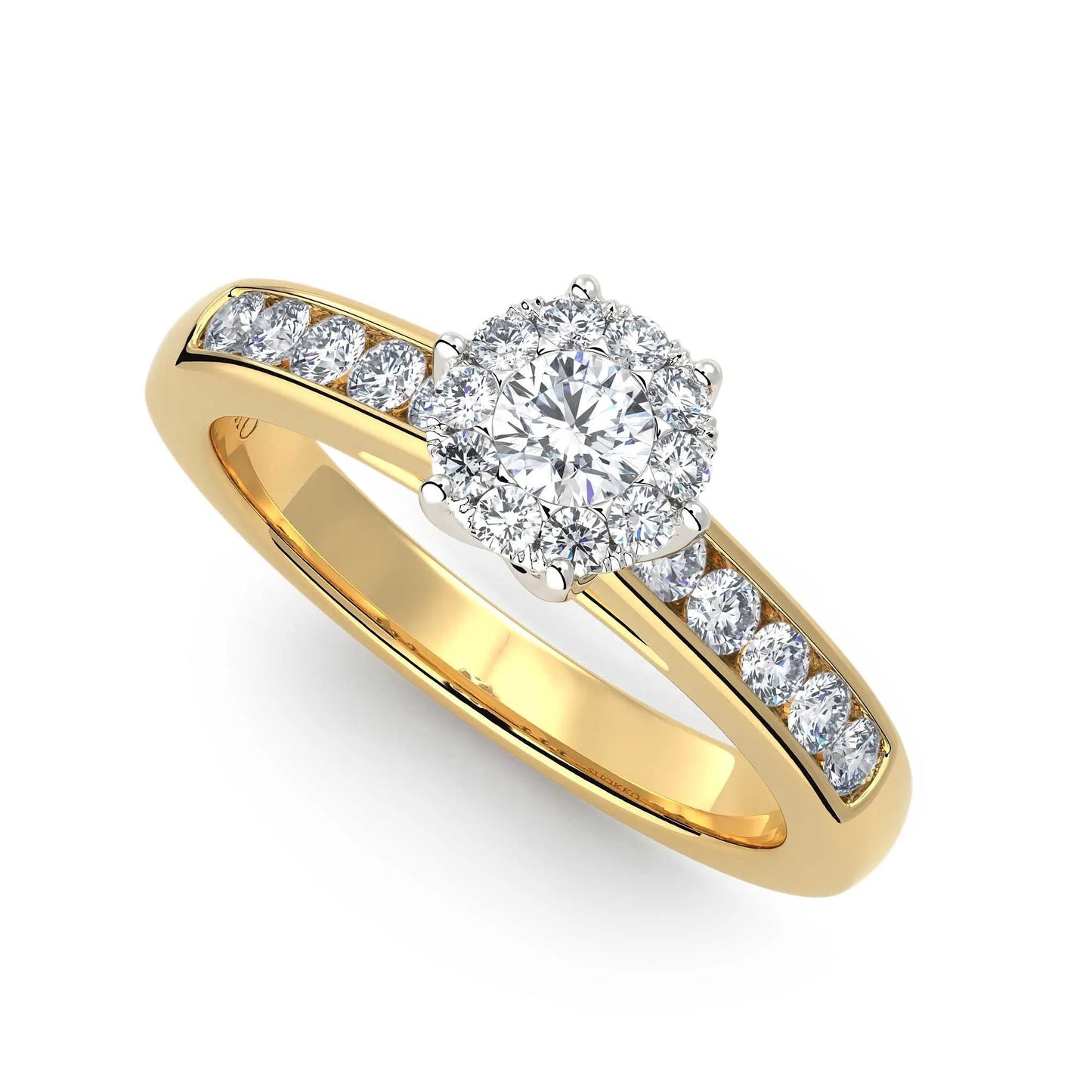 Suokko Timanttikorut -timanttisormus keltakultaa, jossa istutettuna 21 timanttia. Tuotekoodi KR14686A1