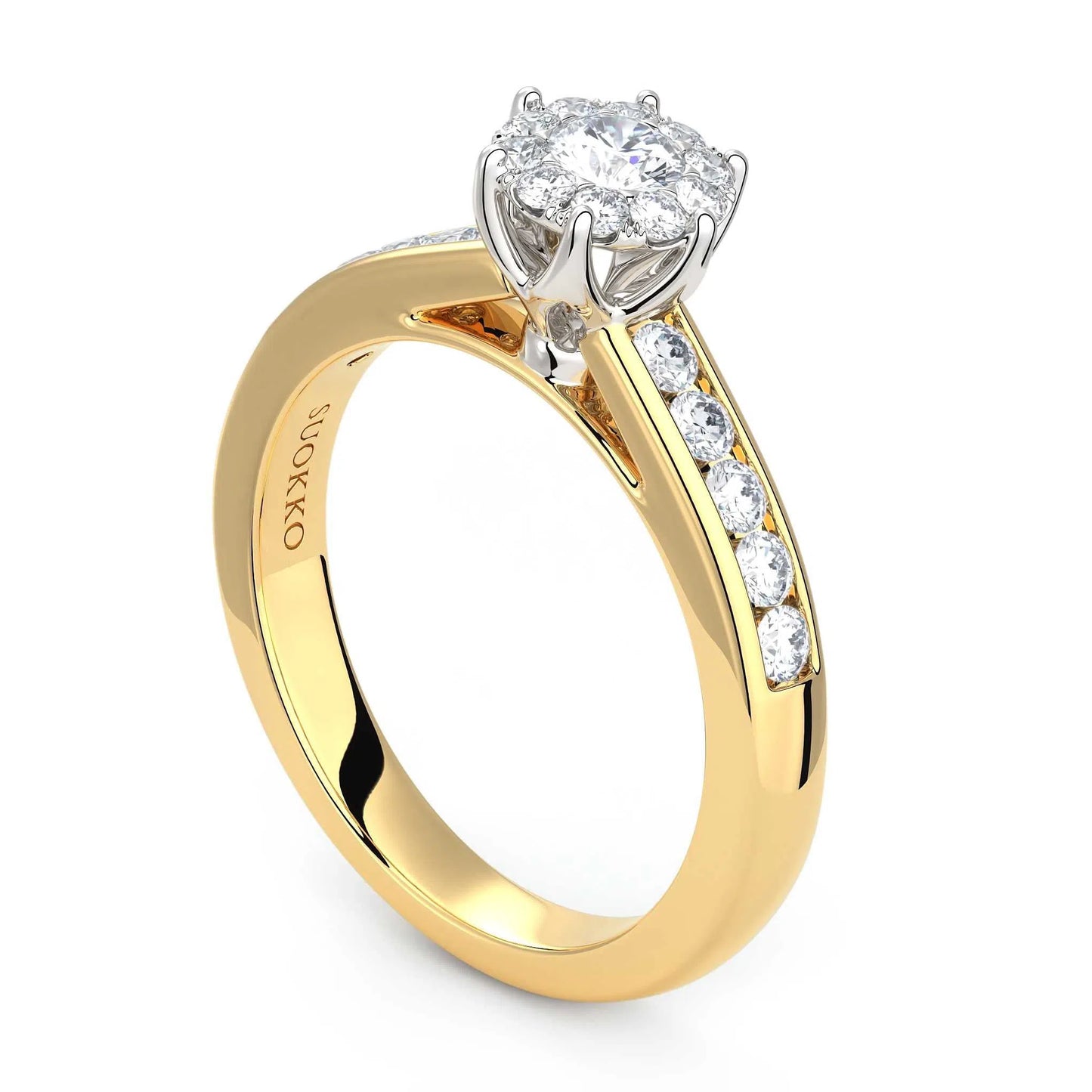 Suokko Timanttikorut -timanttisormus keltakultaa, jossa istutettuna 21 timanttia. Tuotekoodi KR14686A1