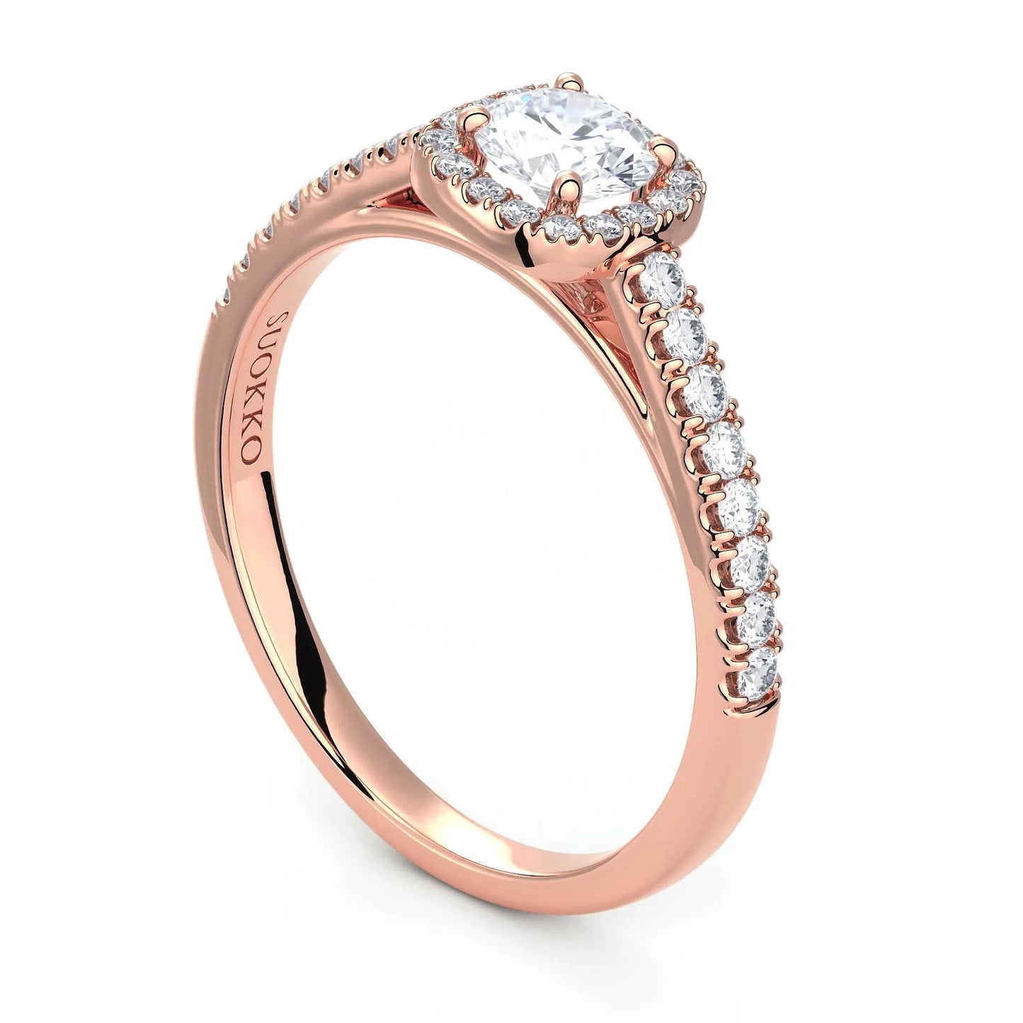 Suokko Timanttikorut -timanttisormus rosakultaa, jossa istutettuna 33 timanttia. Tuotekoodi KR17277BR35A1