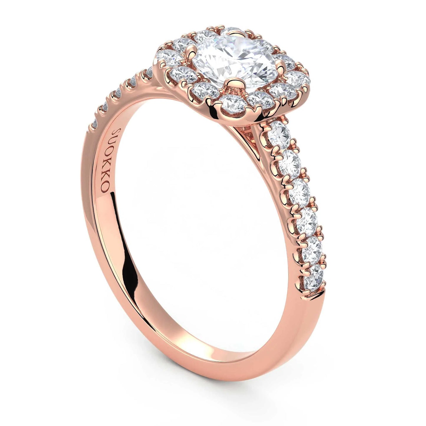 Suokko Timanttikorut -timanttisormus rosakultaa, jossa istutettuna 25 timanttia. Tuotekoodi KR17277BR50A1